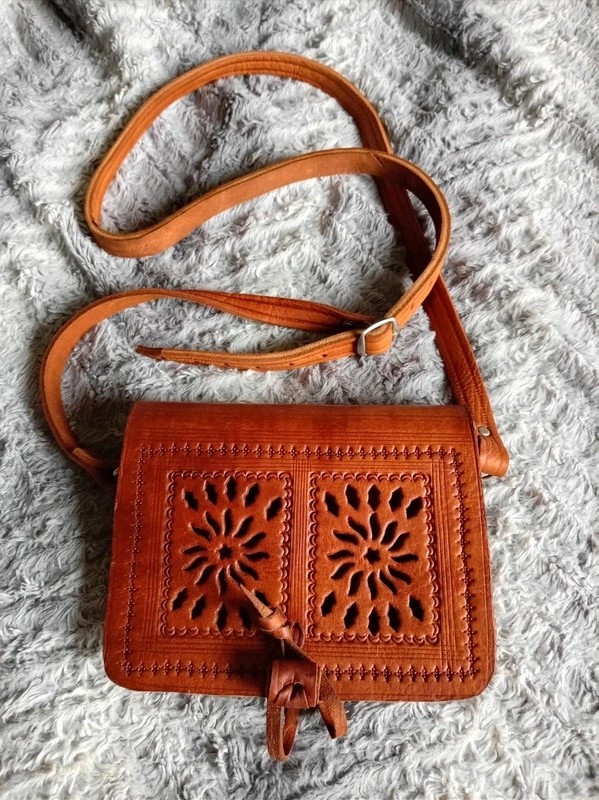Bolso bandolera piel cuero Vintage leather crossbody shoulder bag Talla Size M 19x15 cm
