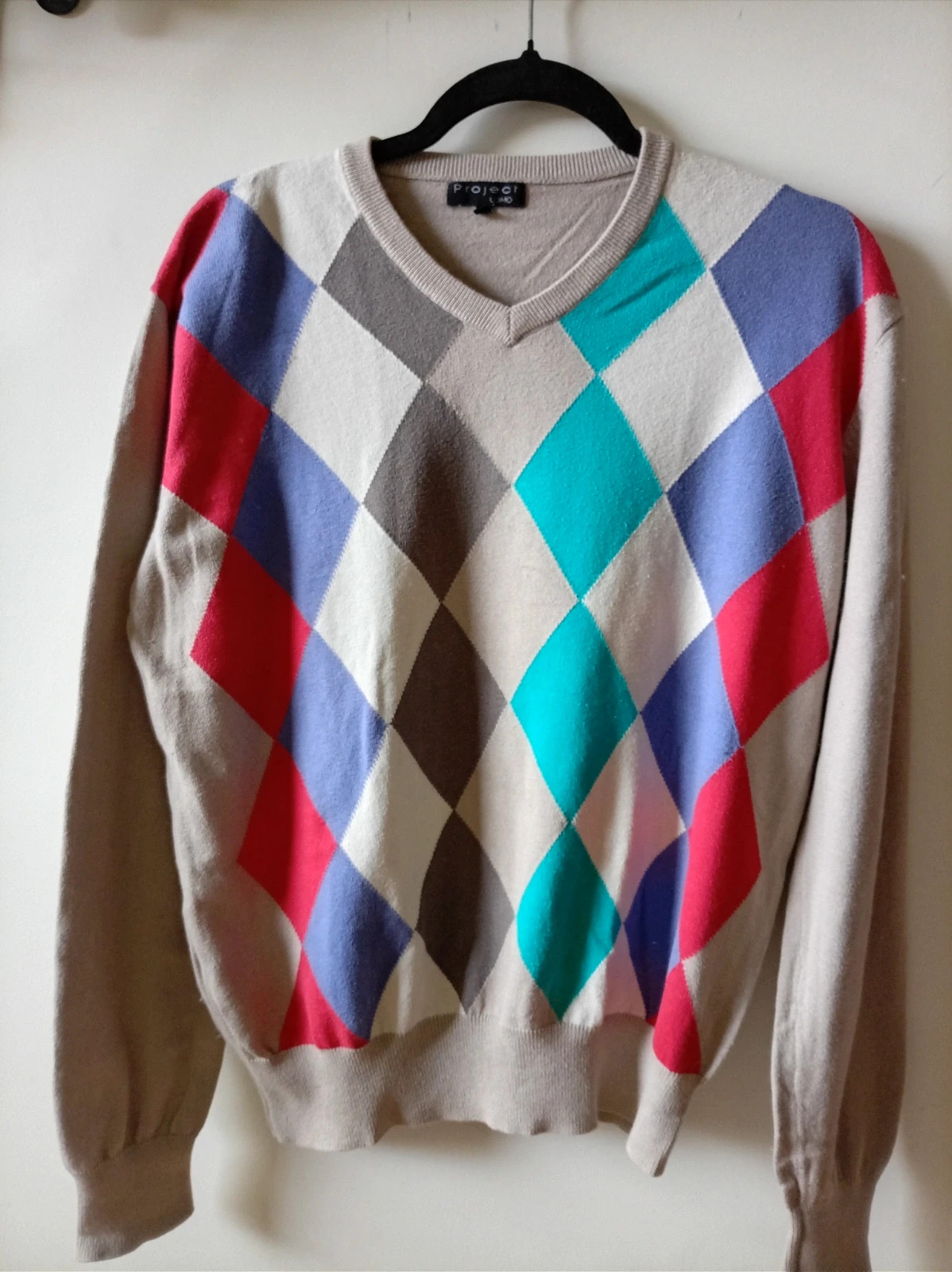 Jersey Argyle Vintage M Project Uomo / Pull Argyle Vintage Homme M / Cotton Kashmir Knitted Sweater