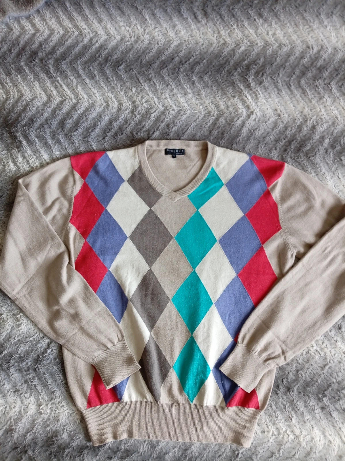 Jersey Argyle Vintage M Project Uomo / Pull Argyle Vintage Homme M / Cotton Kashmir Knitted Sweater – Project – taille M 5