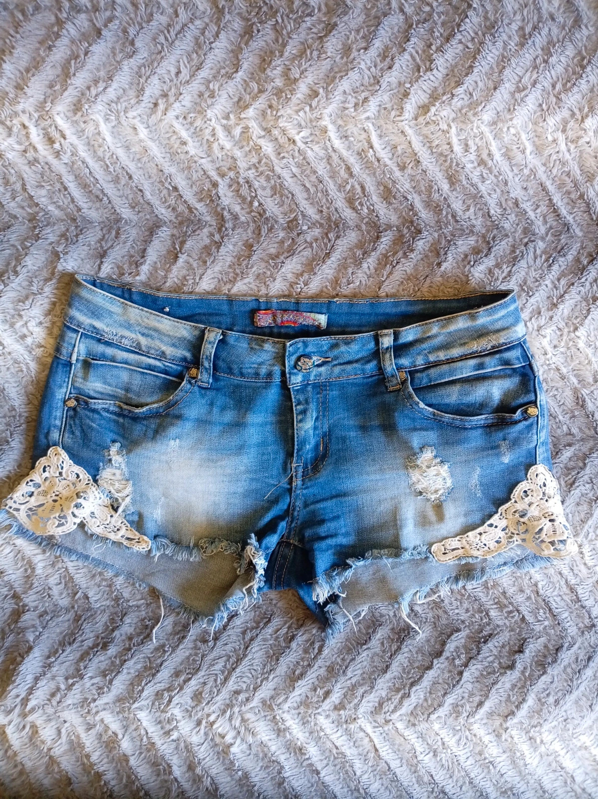 Boho Denim Shorts Lace Shorts Vaqueros Encaje L XL