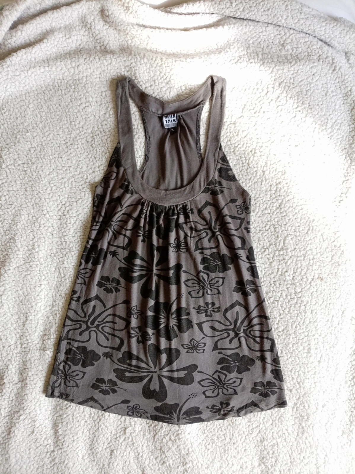 Top Hibiscus Print S M Camiseta Tirantes Vintage Grey