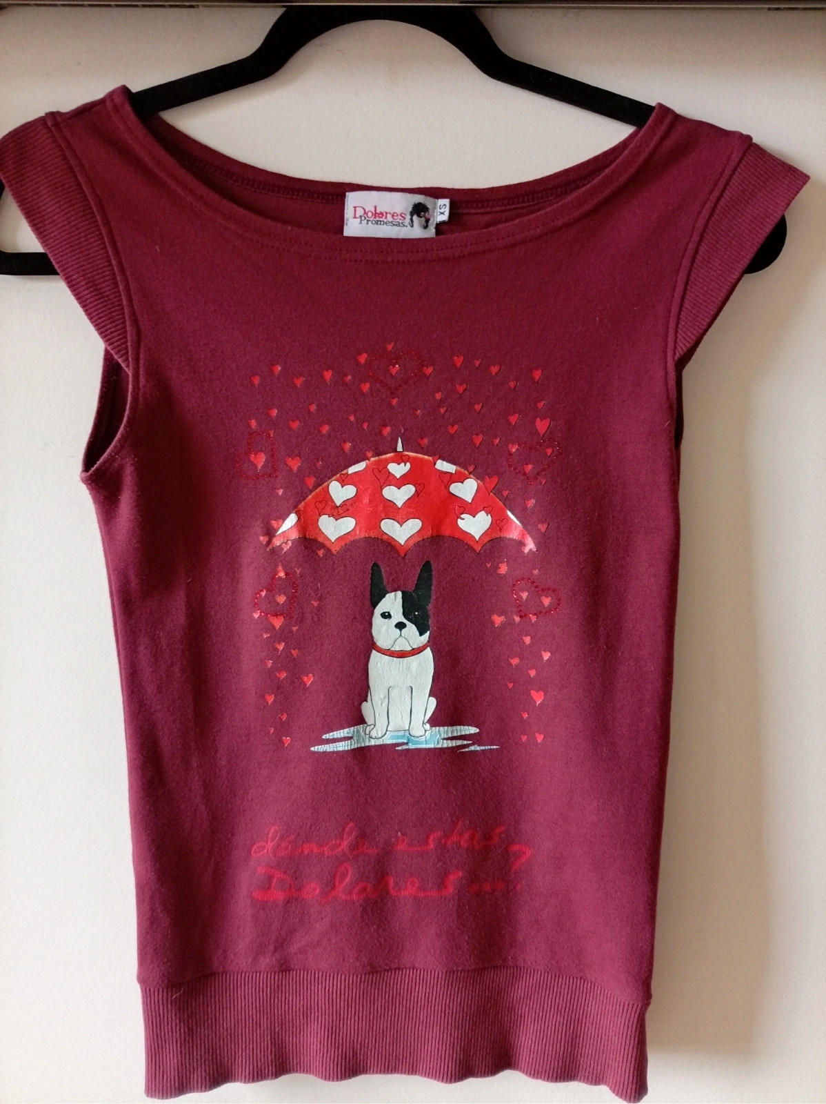 Top Dolores Promesas Burdeos Perro Bulldog Burgundy Top Talla XS SVery Good