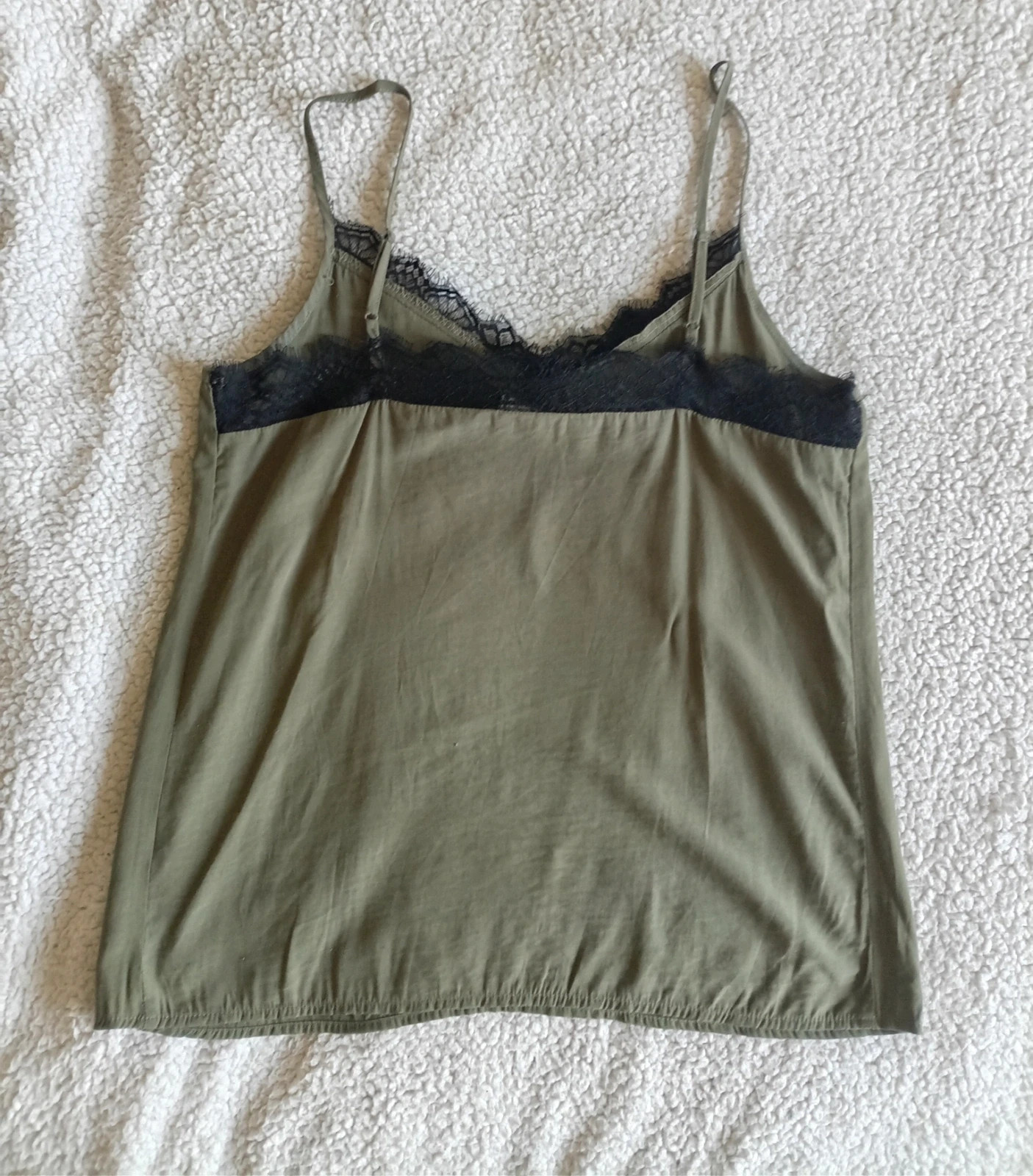 Top Lencero Verde Caqui Satin Tank Top Lace Dentelle talla M – Pinkie – taille M / 38 / 10 2
