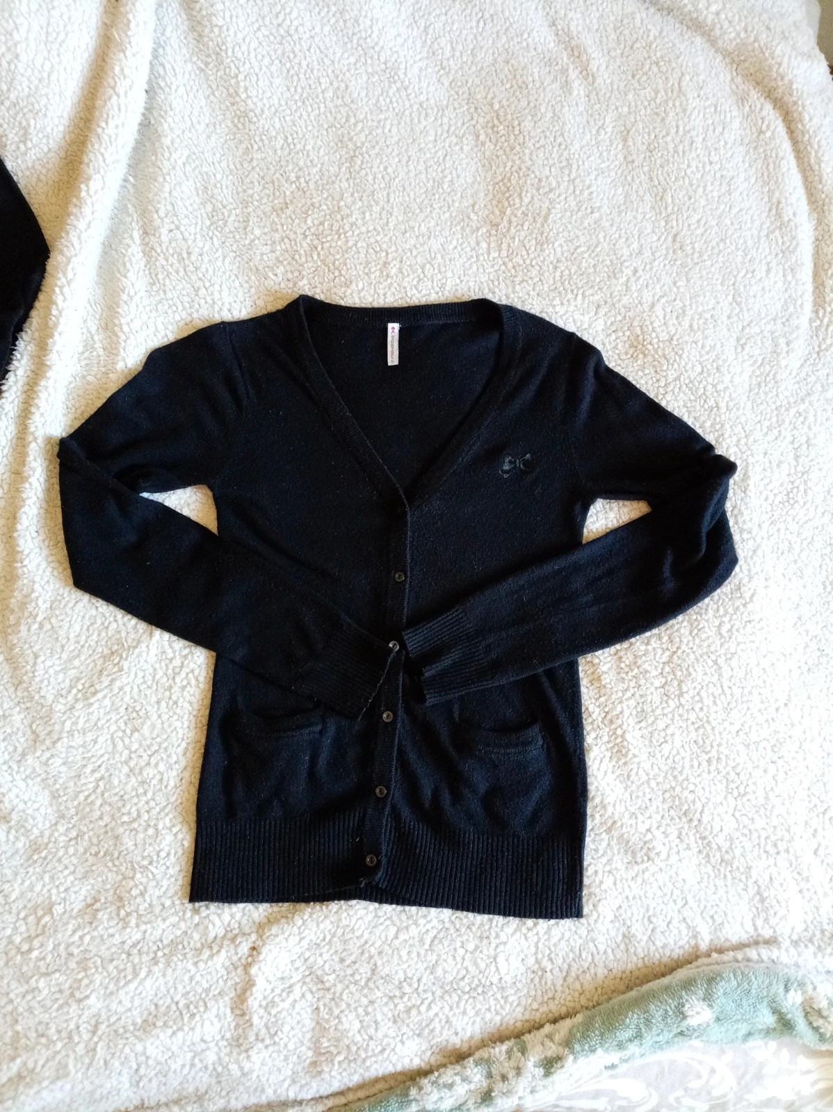 Cárdigan negro Fishbone con detalle de lazo - Talla S