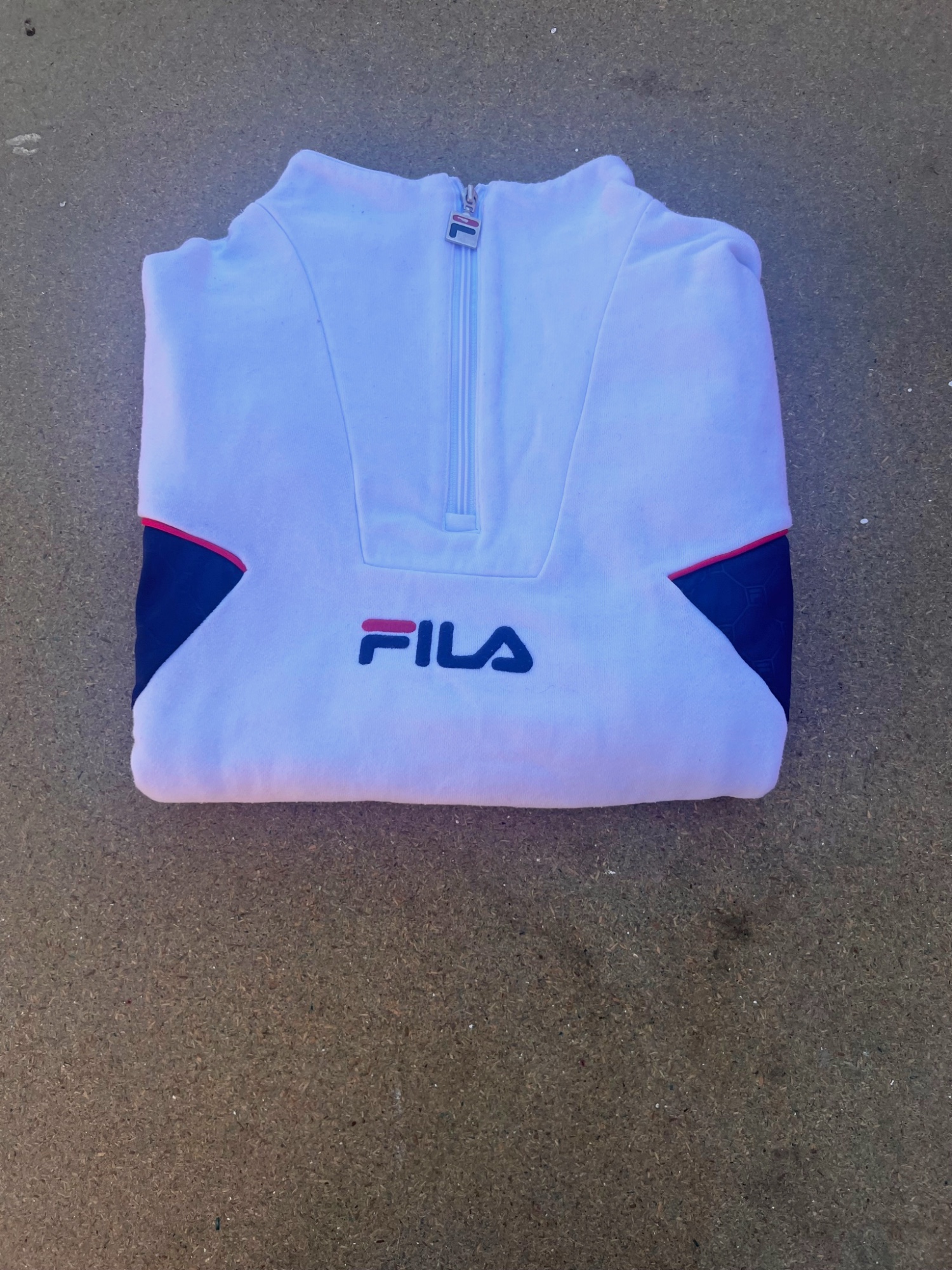 Sweat col zippé Fila blanc et bleu