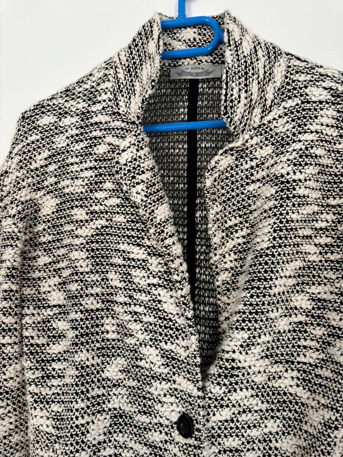 Veste longue bouclée noir et écru – Zt Hippie – taille M / 38 / 10 4