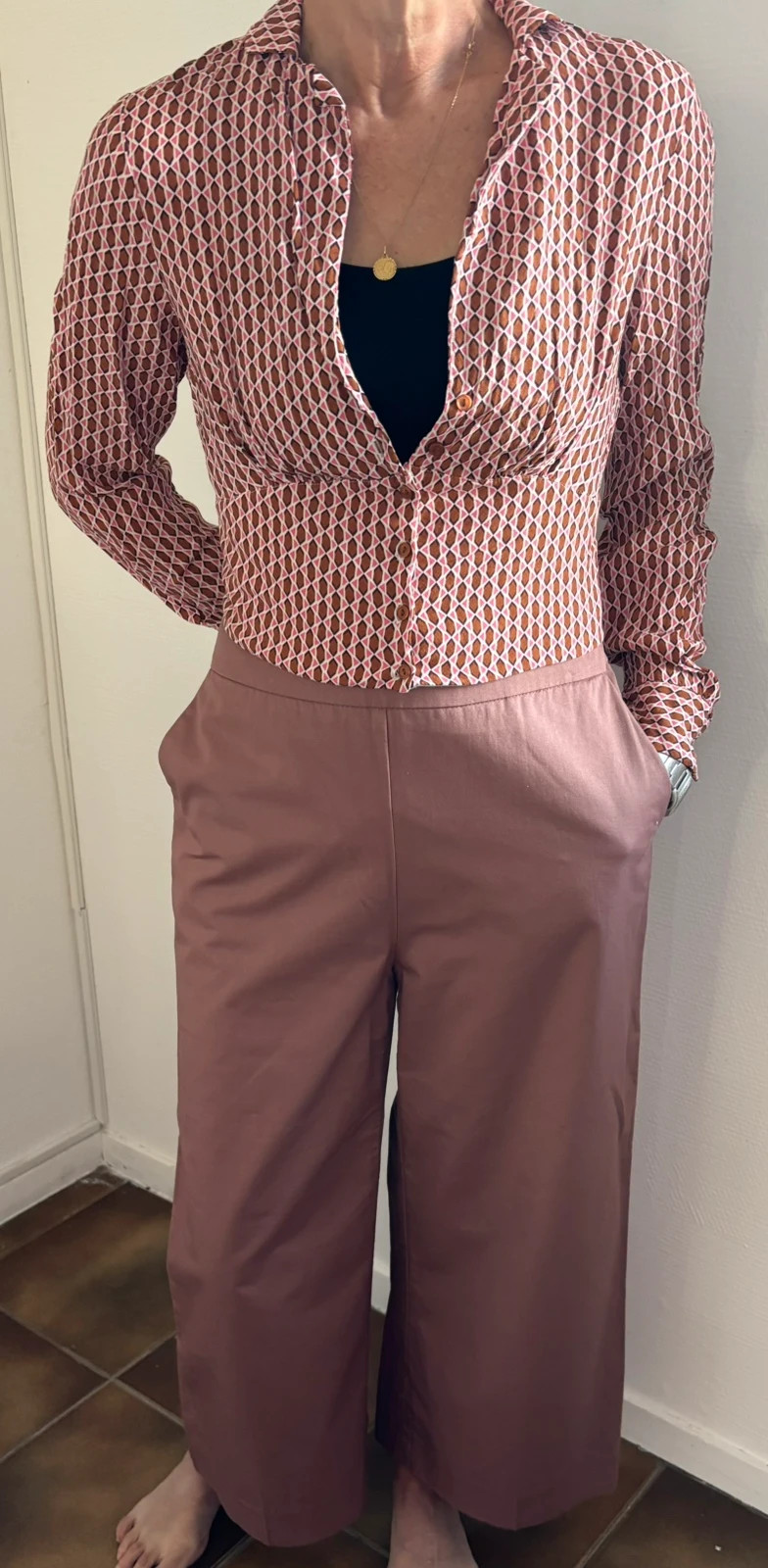 Ensemble chic pantalon large et chemisier cintré – Camaïeu – taille L / 40 / 12 3