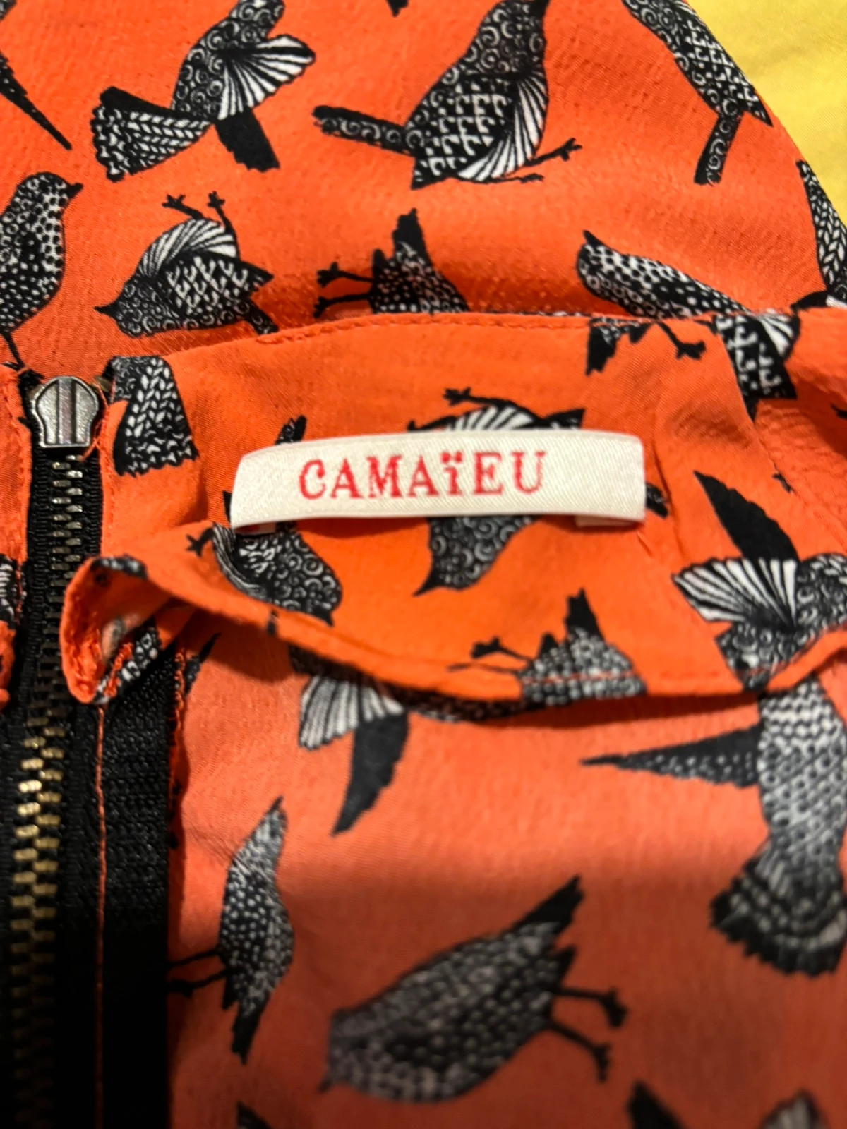 Tunique orange imprimé oiseaux – Camaïeu – taille M / 38 / 10 5