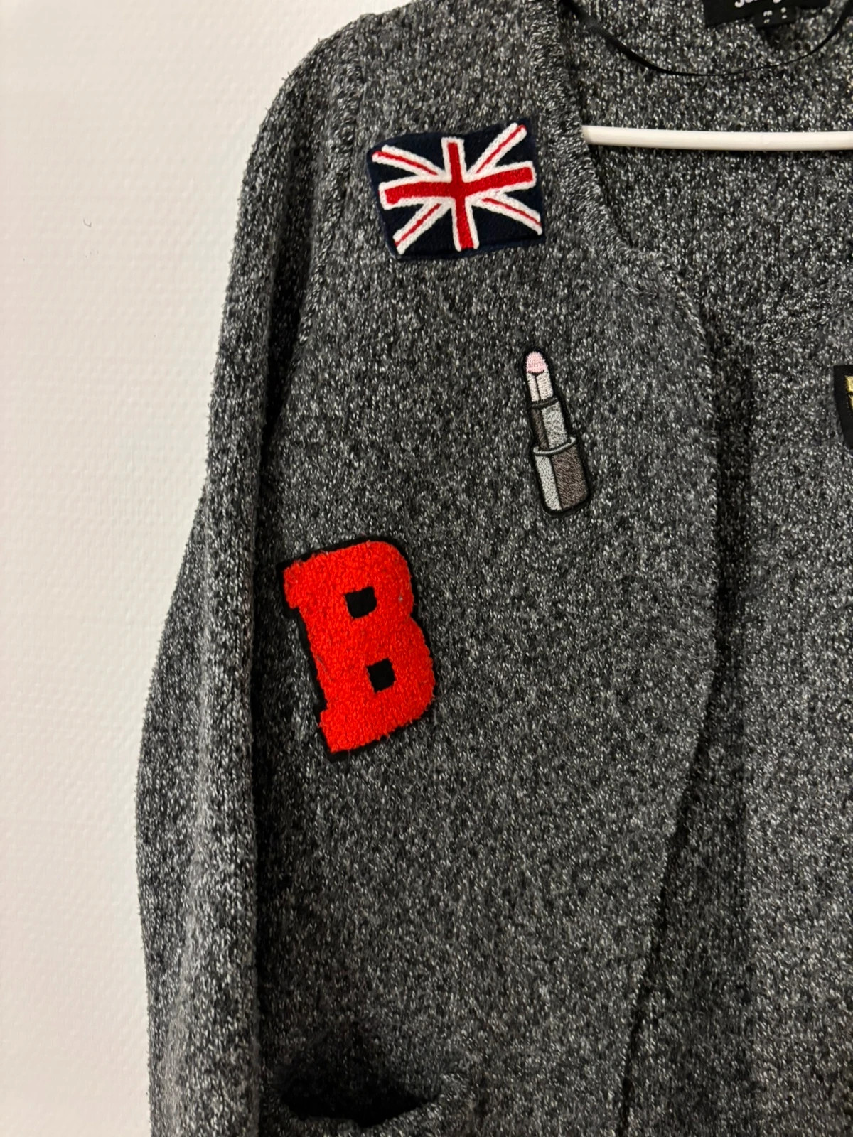 Gilet long gris à écussons – Jennyfer – taille S / 36 / 8 3