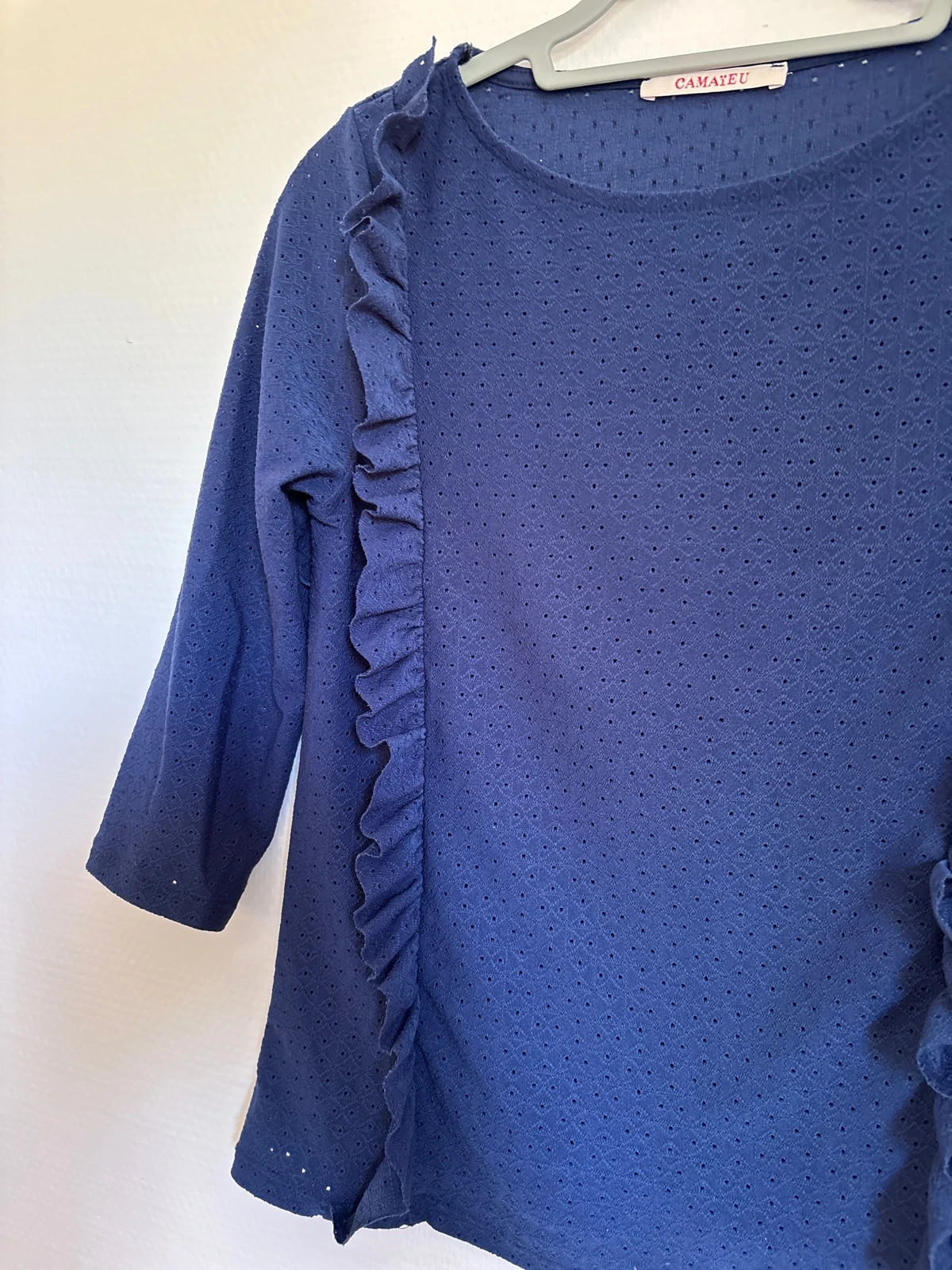Haut à volants manches 3/4 – Camaïeu – taille XS / 34 / 6 3