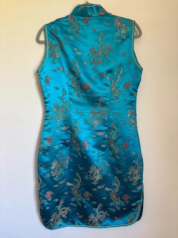 Robe style chinois satin turquoise motifs dragon – Si Jolie – taille XL / 42 / 14 2