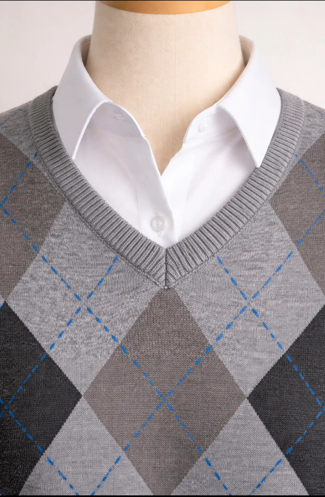 Pull sans manches gris motif losanges – style preppy chic – penout – taille S 3