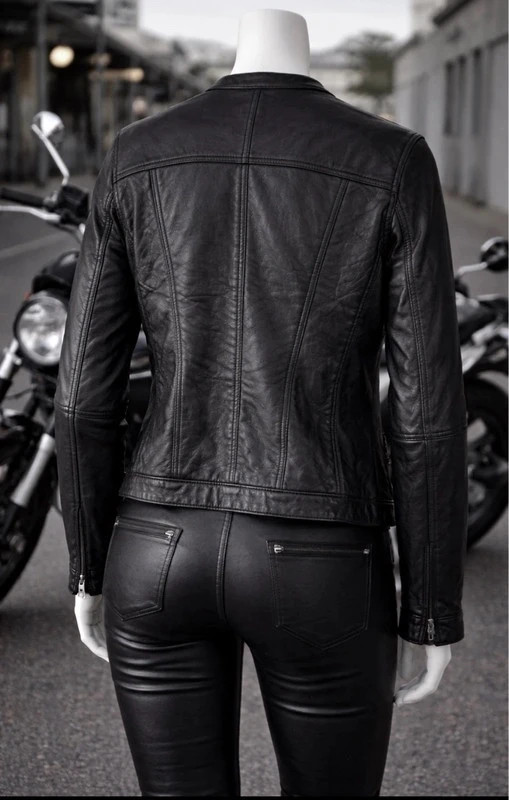 Blouson cuir véritable agneau noir – Naf Naf – style biker – Naf Naf – taille L 2