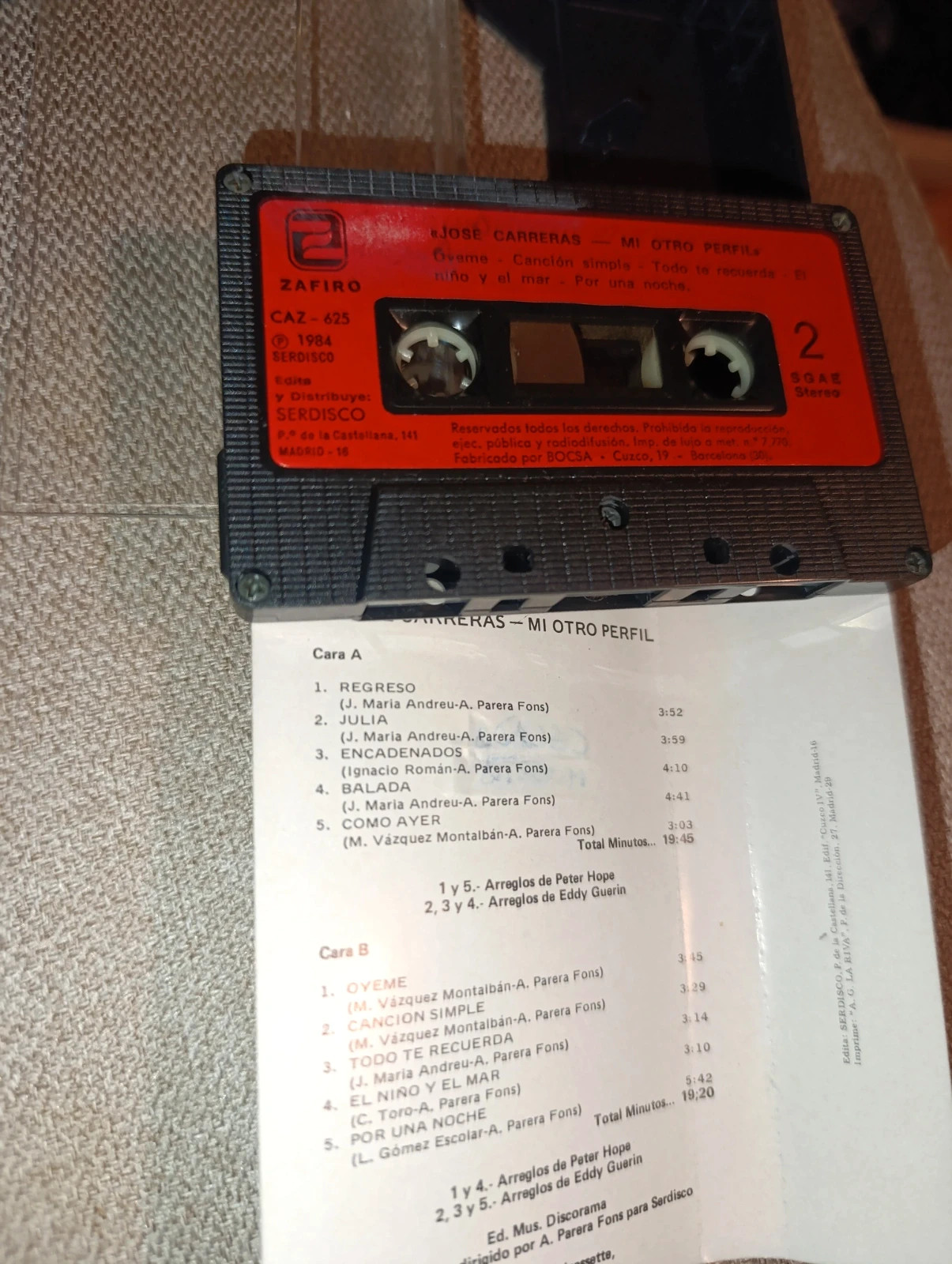 Cassette José Carreras "Mi otro perfil", 1984 – Jose Carreras 3
