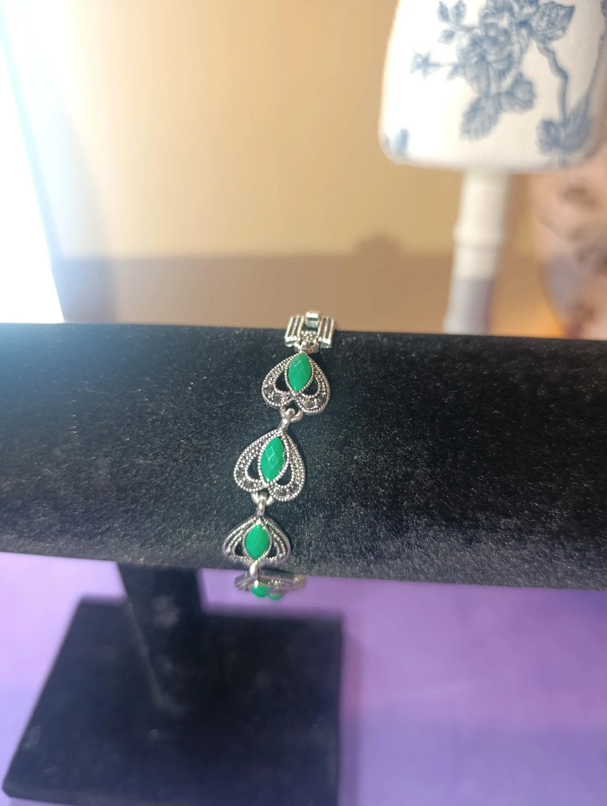 Pulsera corazones de acero y lágrimas verdes – pulsera 4
