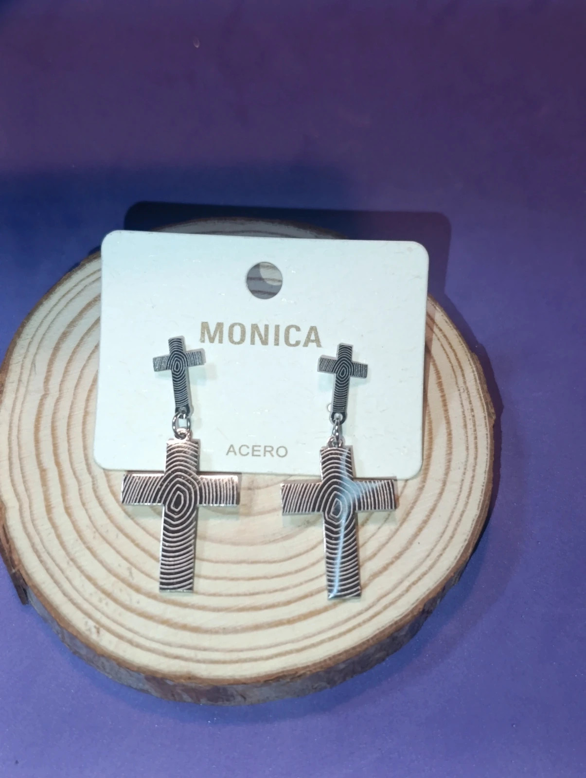 Pendientes de Acero de Doble Cruz de Mónica
