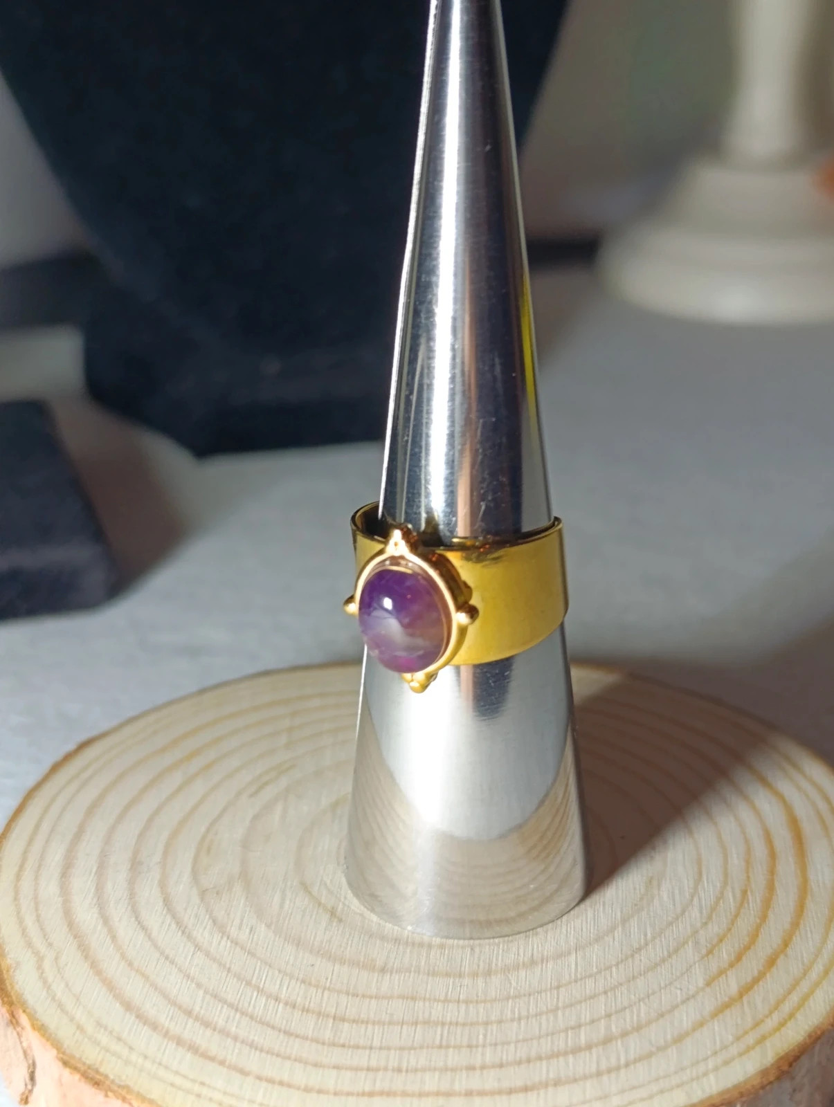Anillo abierto acero dorado y amatista morada talla 8 – anillo – taille 46 2