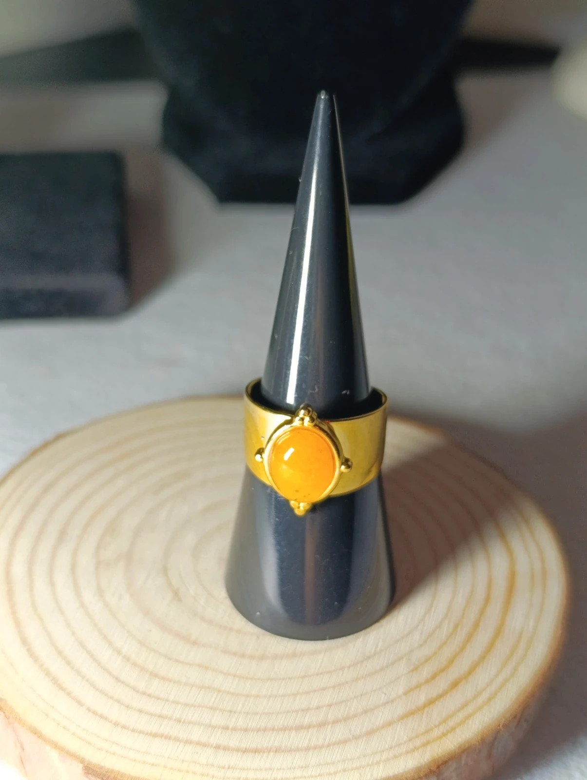 Anillo abierto acero dorado Ambar amarillo talla 8 – anillo – taille 46 3
