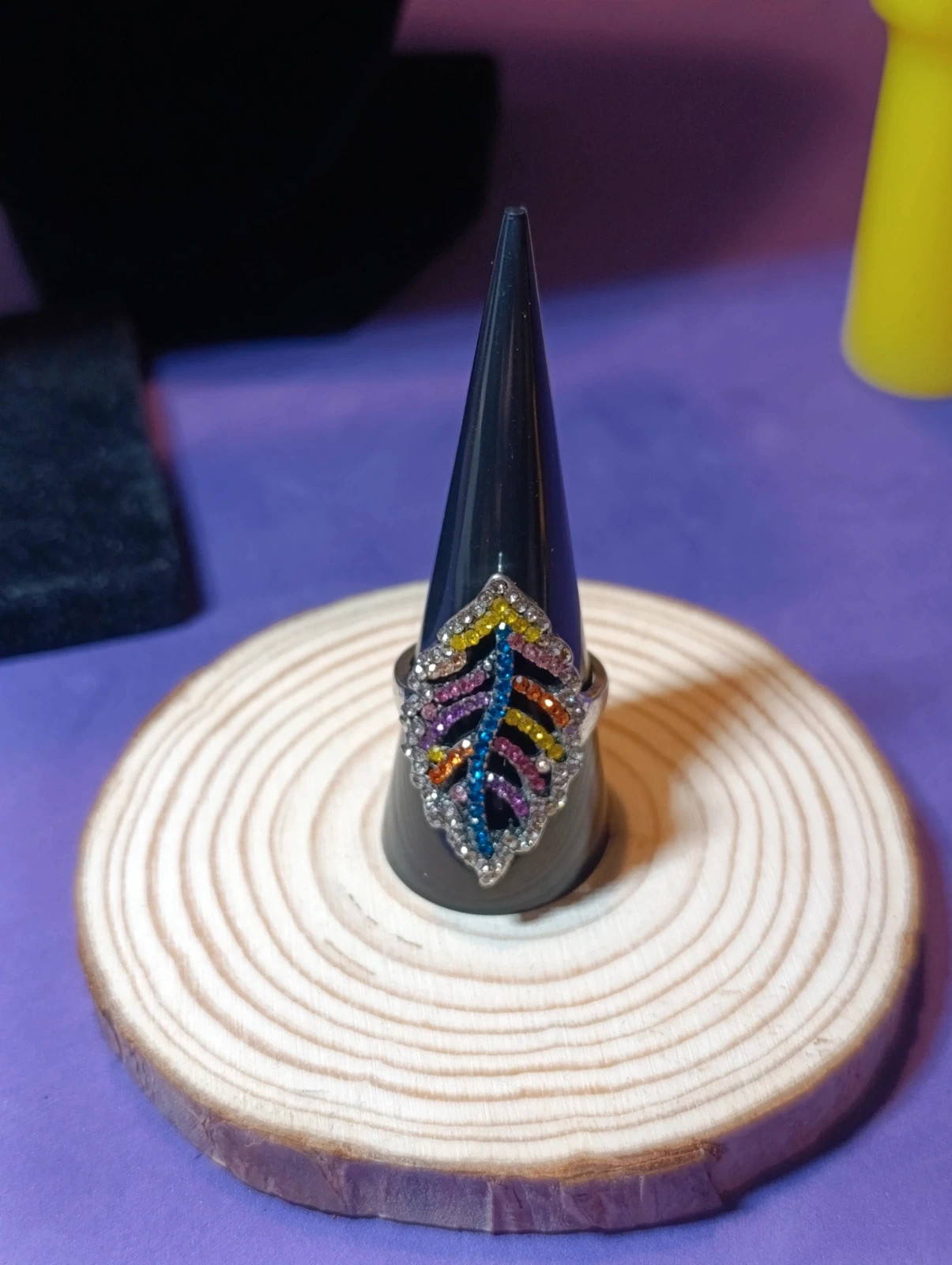 Anillo de Hoja de acero y cristales multicolor Talla 10 – anillo – taille 46 3