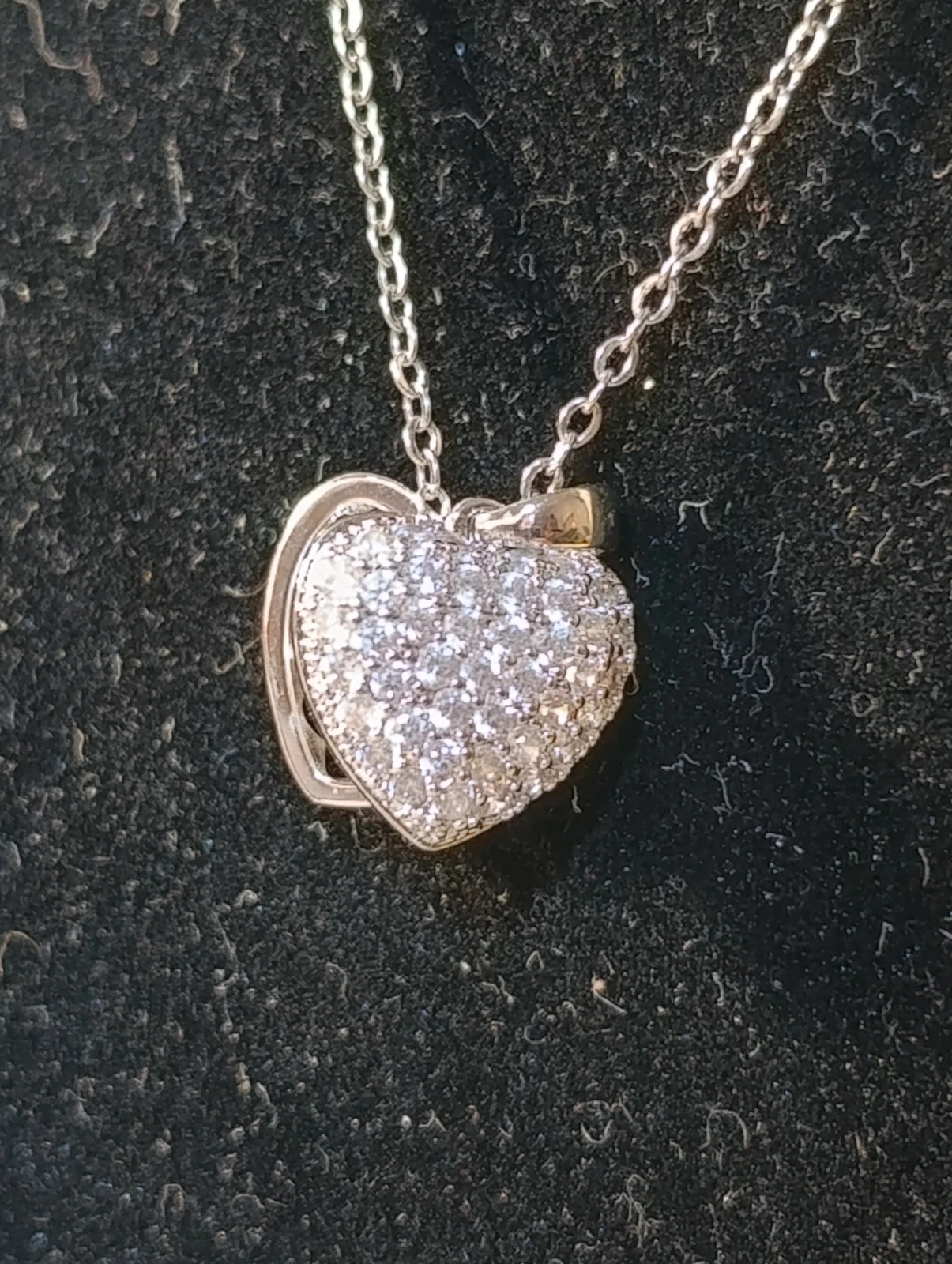 Collar de acero plateado y circonitas de dos Corazones y perla sintética 48 cms – COLLAR – taille Taille unique 2