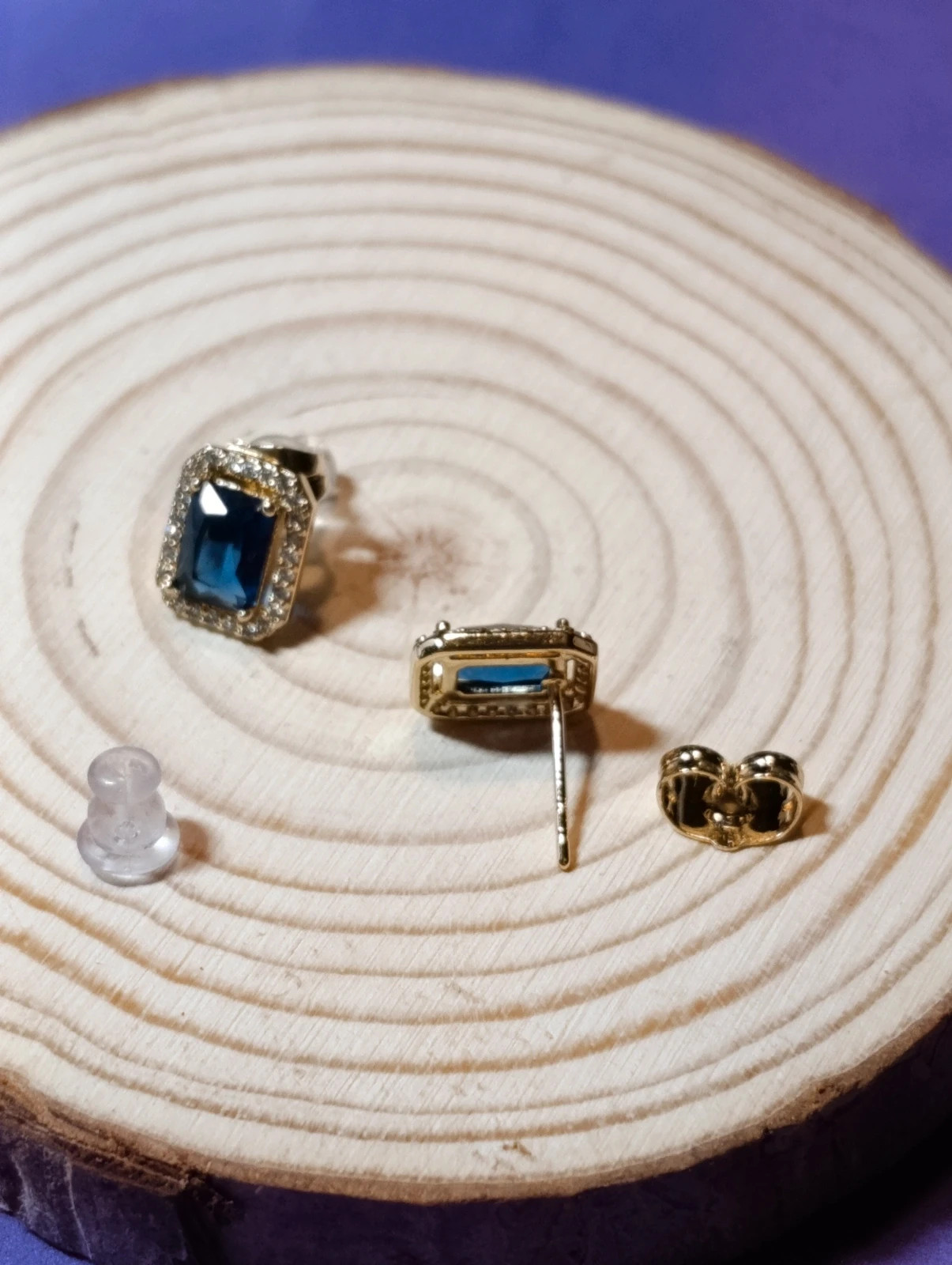 Pendientes oro laminado y circonitas blancas y azul – Pendientes – taille Taille unique 2