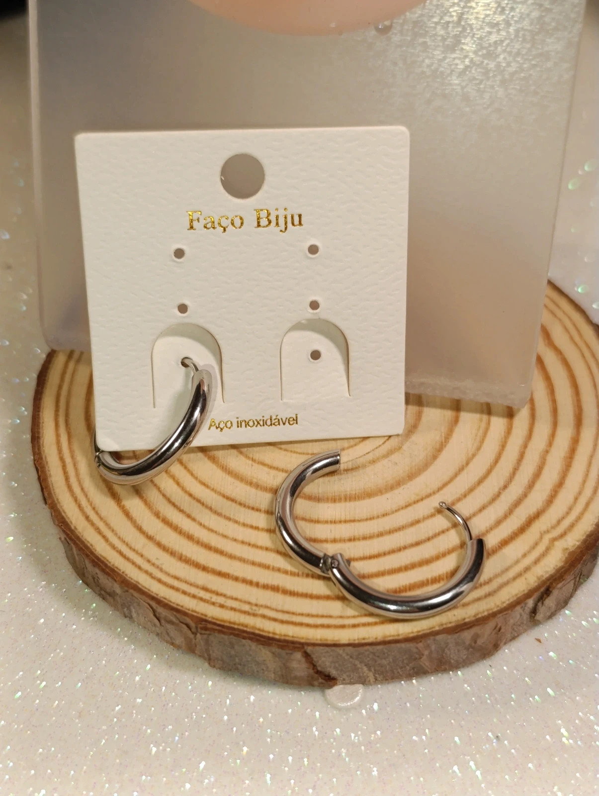 Aros de acero plateado Faço Biju – faço biju 3