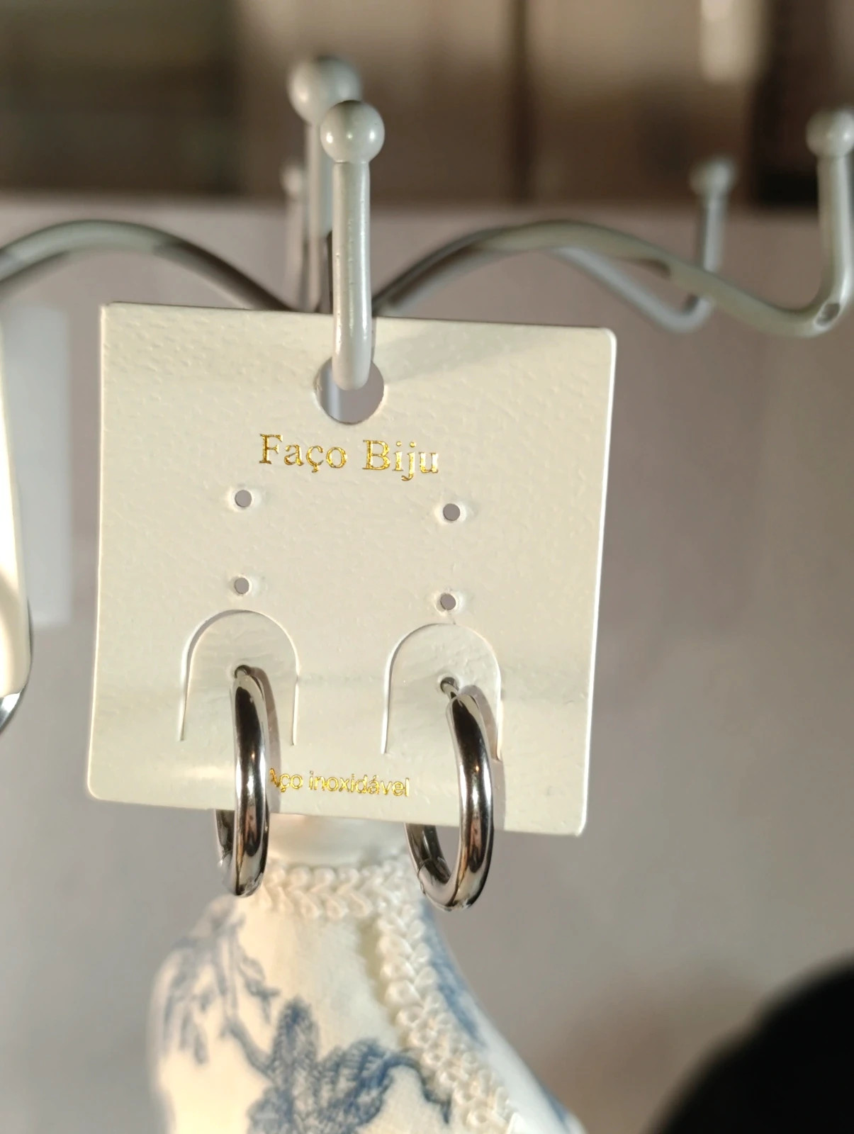 Aros de acero plateado Faço Biju – faço biju