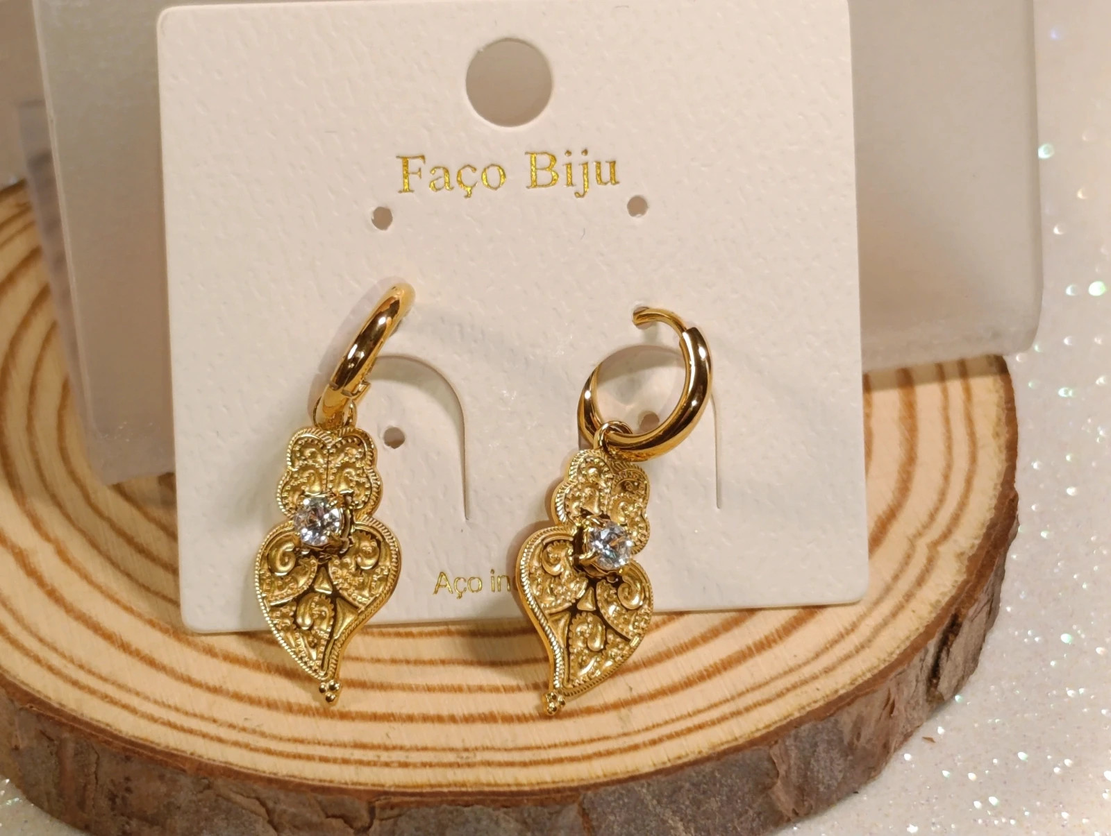 Pendientes acero dorado Corazón de Viana Faço Biju – faço biju – taille Taille unique 2