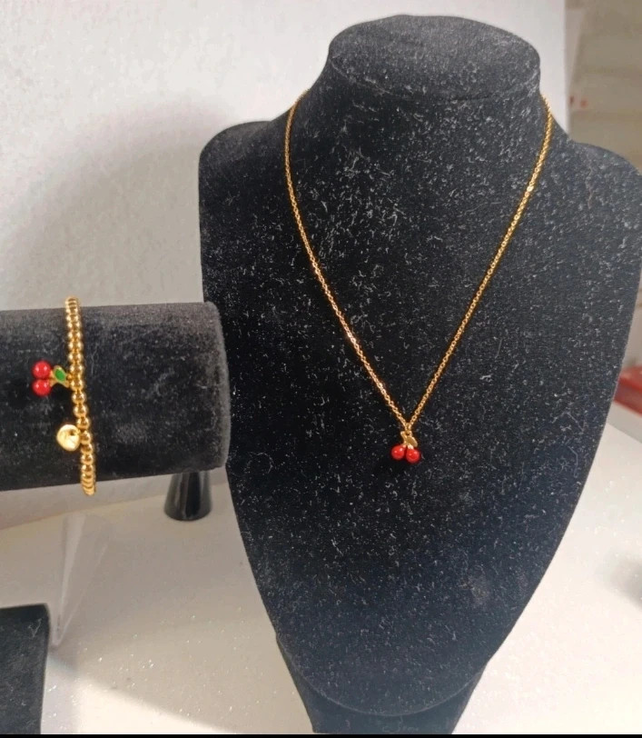 Conjunto acero dorado collar y pulsera Cerezas (2pcs)