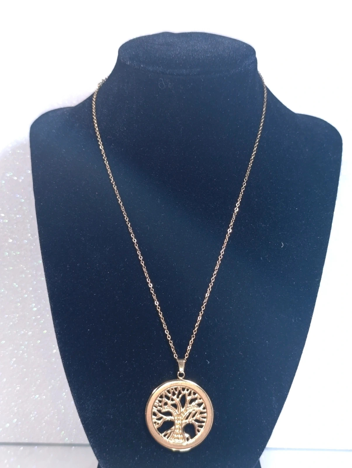 Collar de acero dorado Árbol de la Vida 46 cms