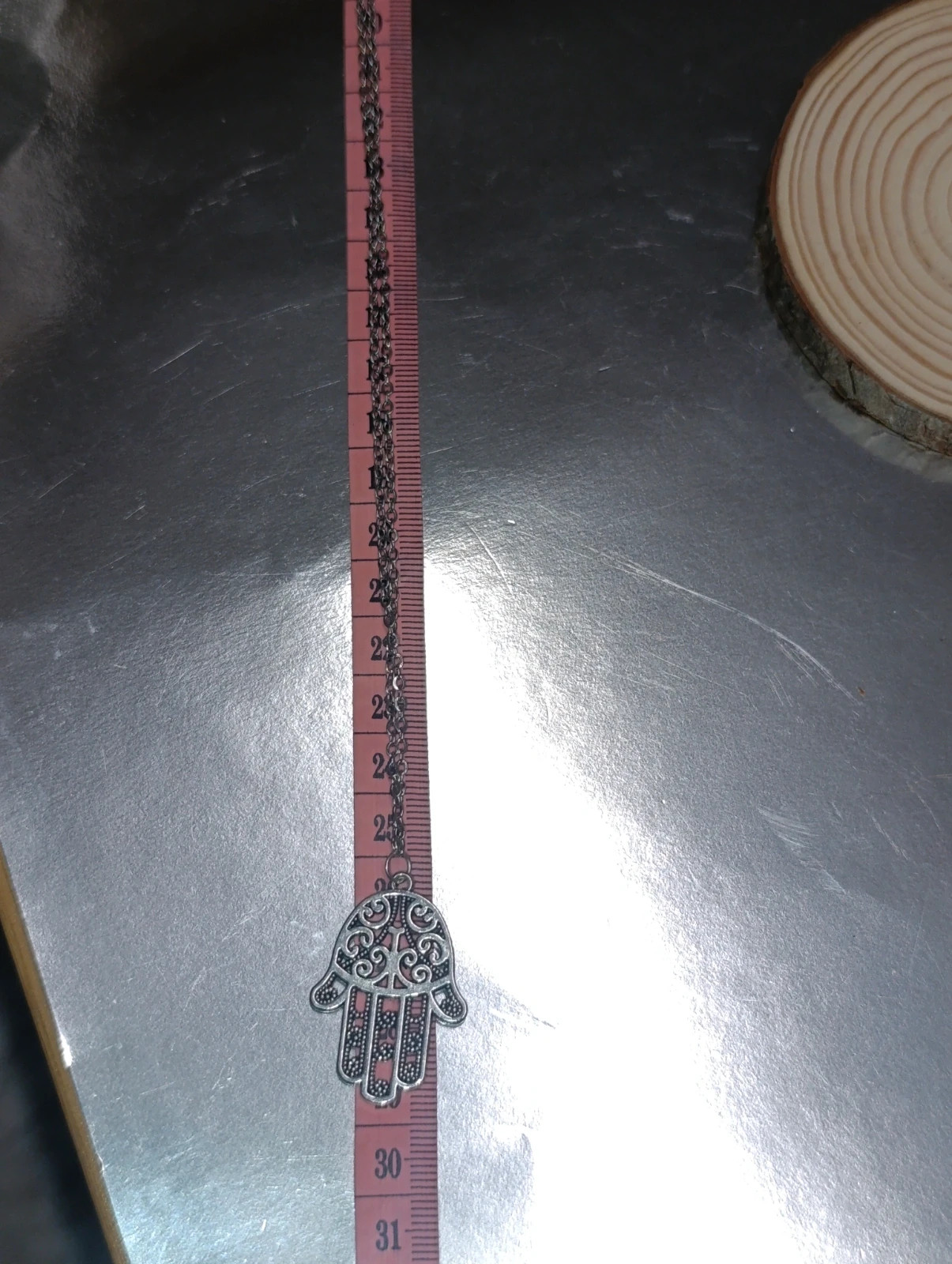 Collar acero plateado Mano de Fátima 50 cms – COLLAR 5