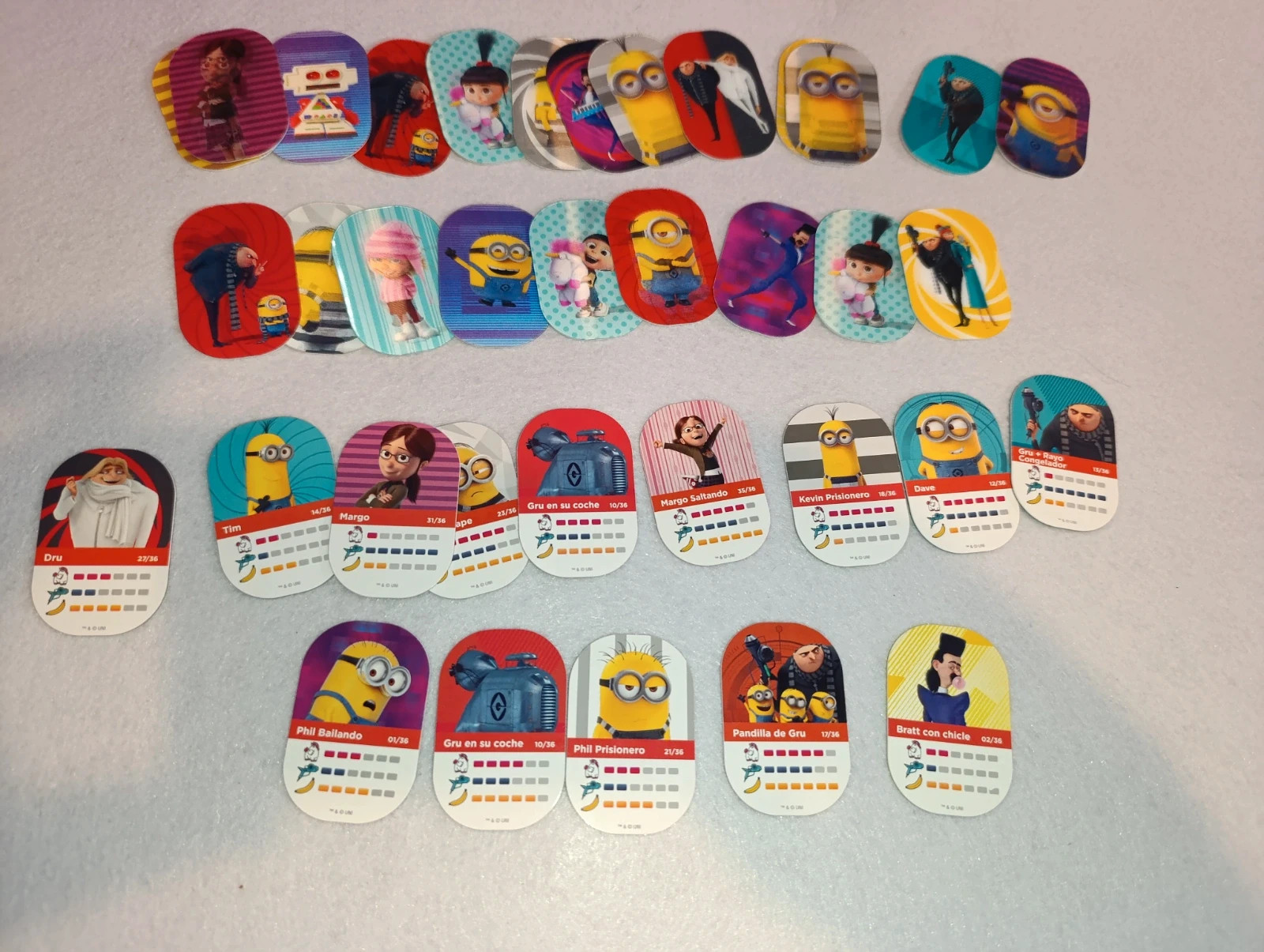 Set de 36 fichas holográficas de Minions, Mi Villano Favorito – Minions 2