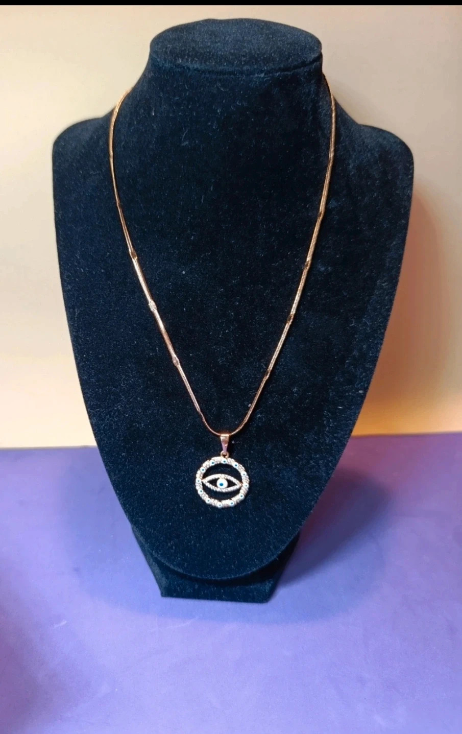 Collar Ojos Turcos acero oro laminado y circonitas XP 46 cms