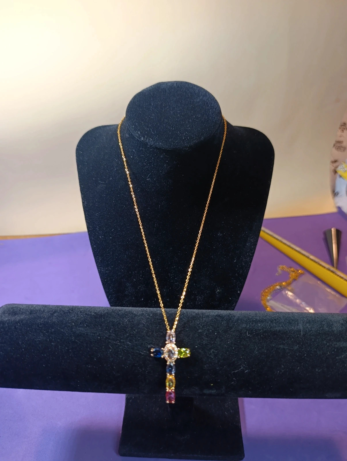Collar acero dorado Cruz Multicolor 46 cms – COLLAR 4