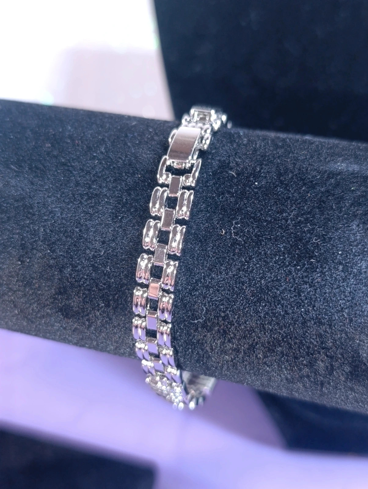 Pulsera eslabones Oro blanco laminado 14K y circonitas. – pulseras 2