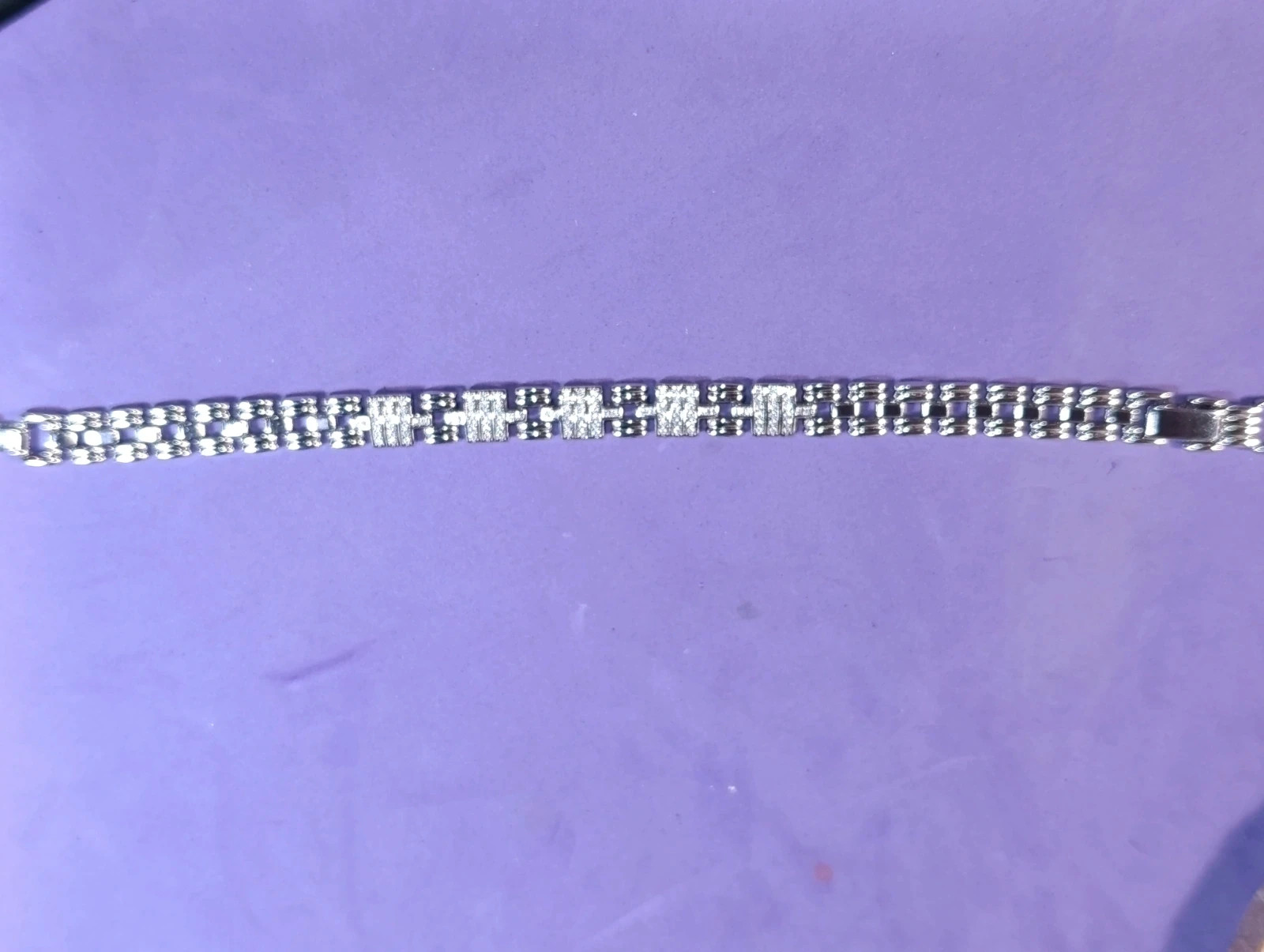 Pulsera eslabones Oro blanco laminado 14K y circonitas. – pulseras 4
