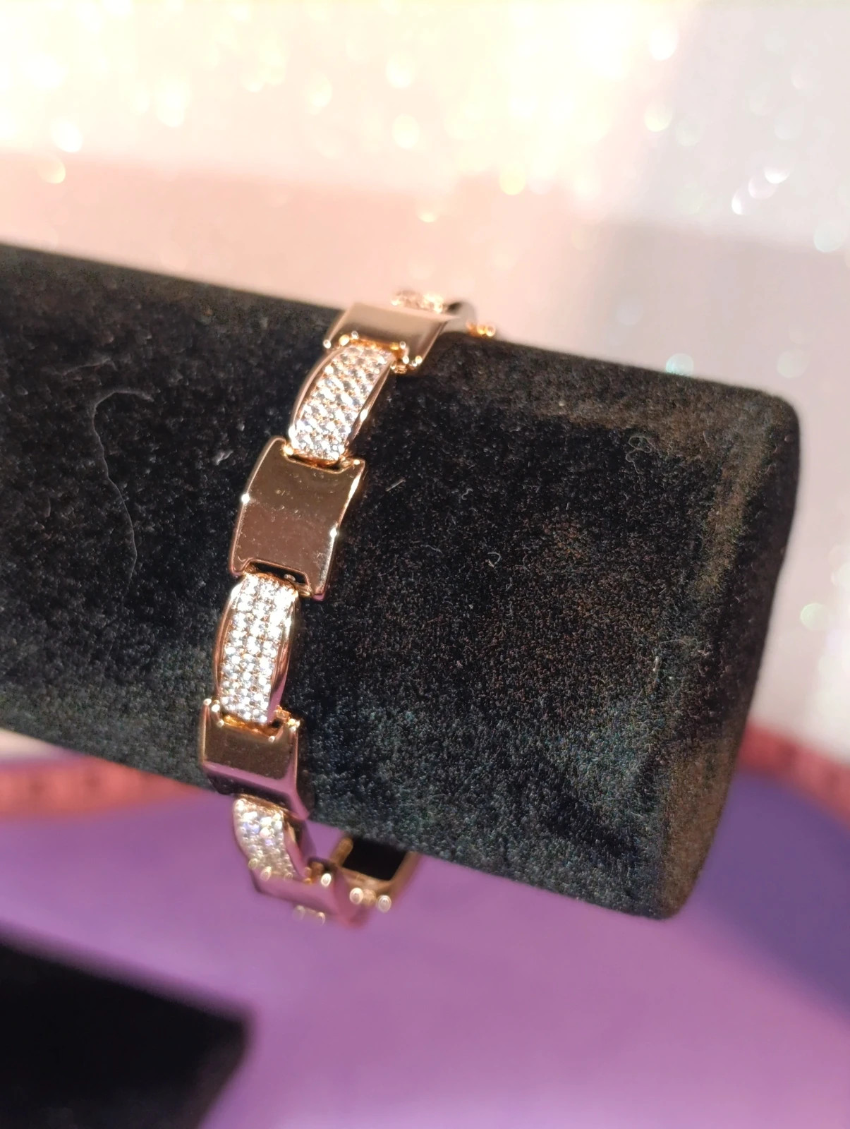 Pulsera eslabones acero, oro laminado y circonitas