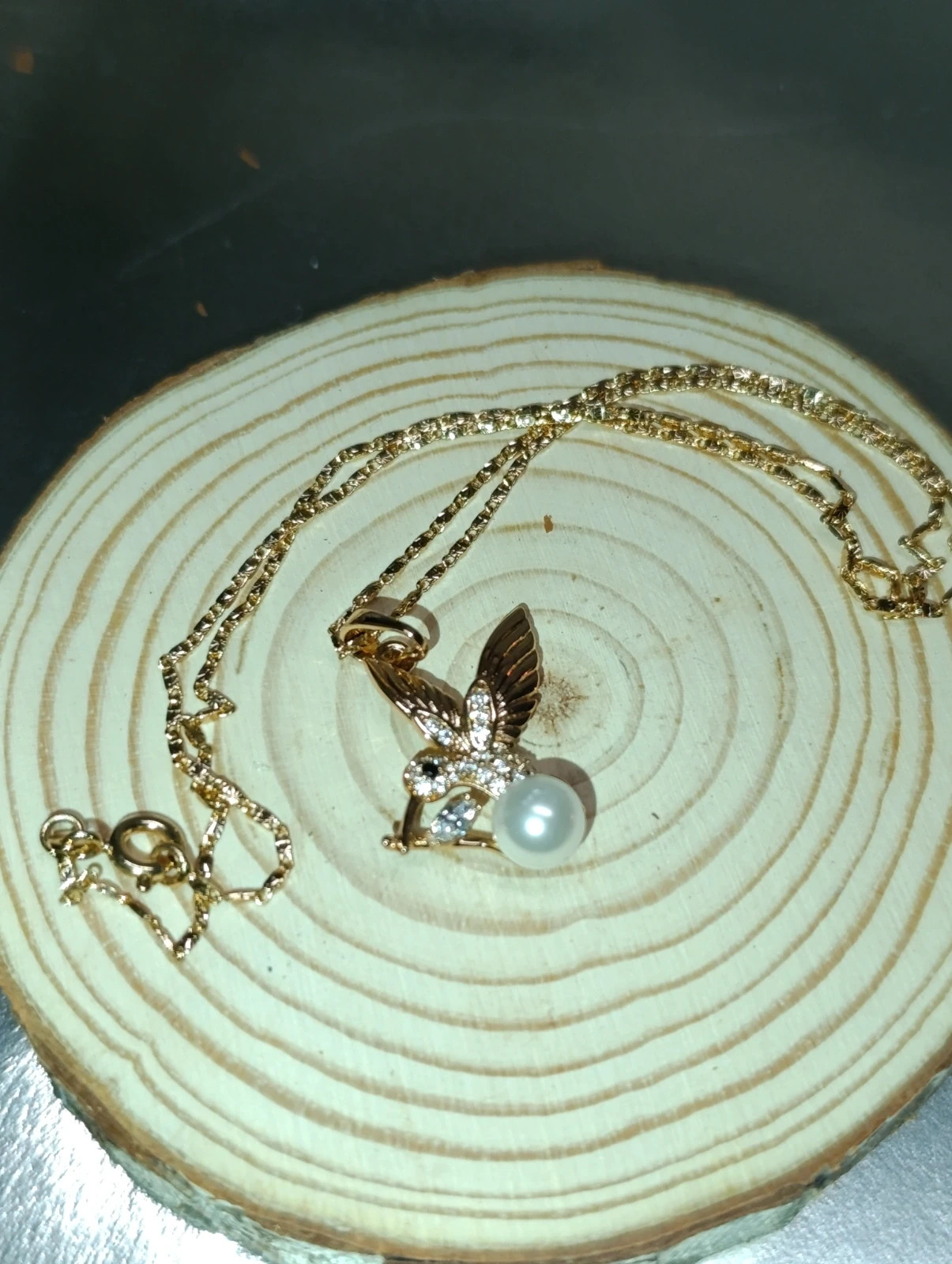 Collar Oro laminado Colibri circonitas y perla sintetica Xuping 46 cms – Xuping – taille Taille unique 2