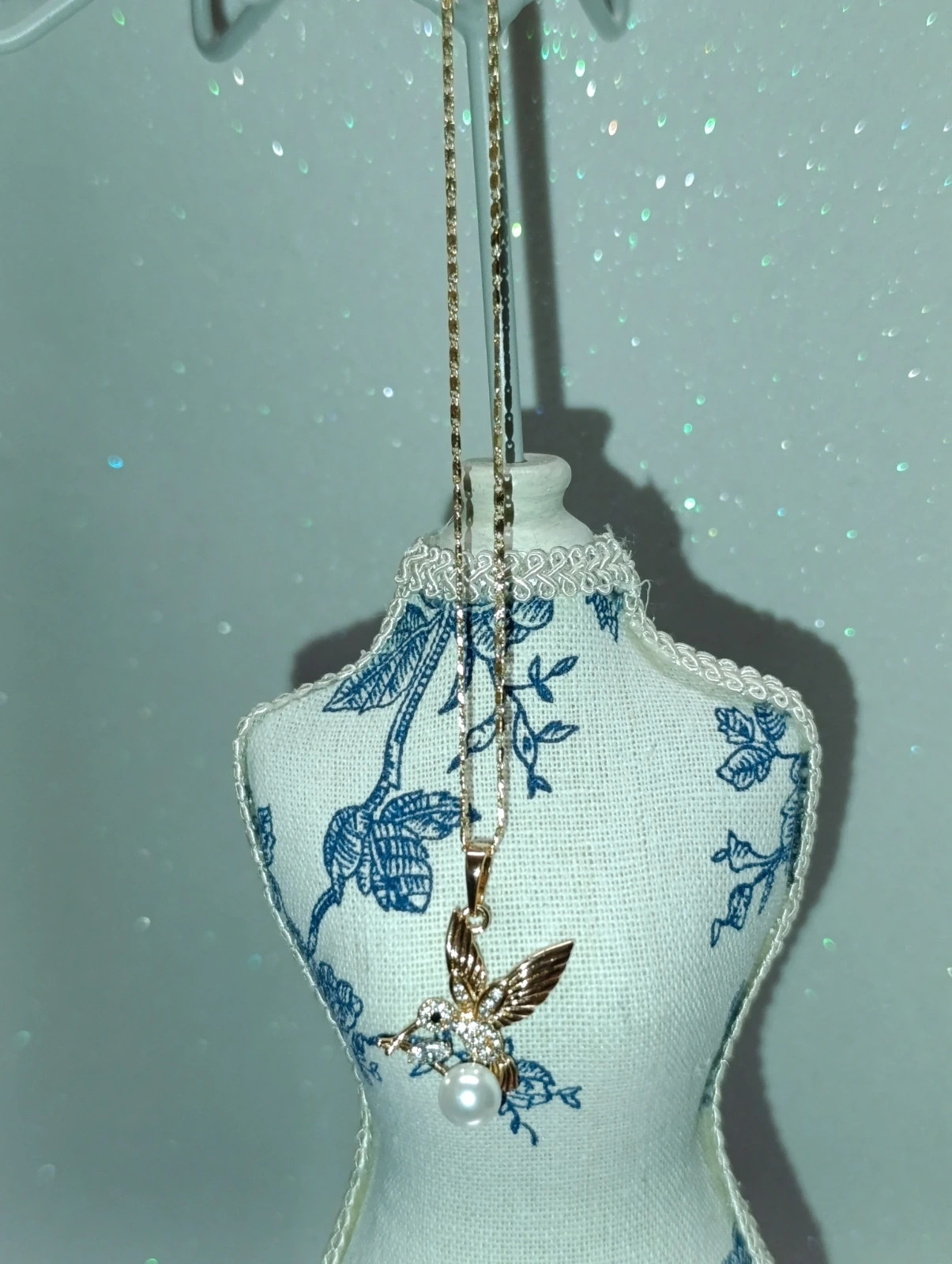 Collar Oro laminado Colibri circonitas y perla sintetica Xuping 46 cms – Xuping – taille Taille unique 3