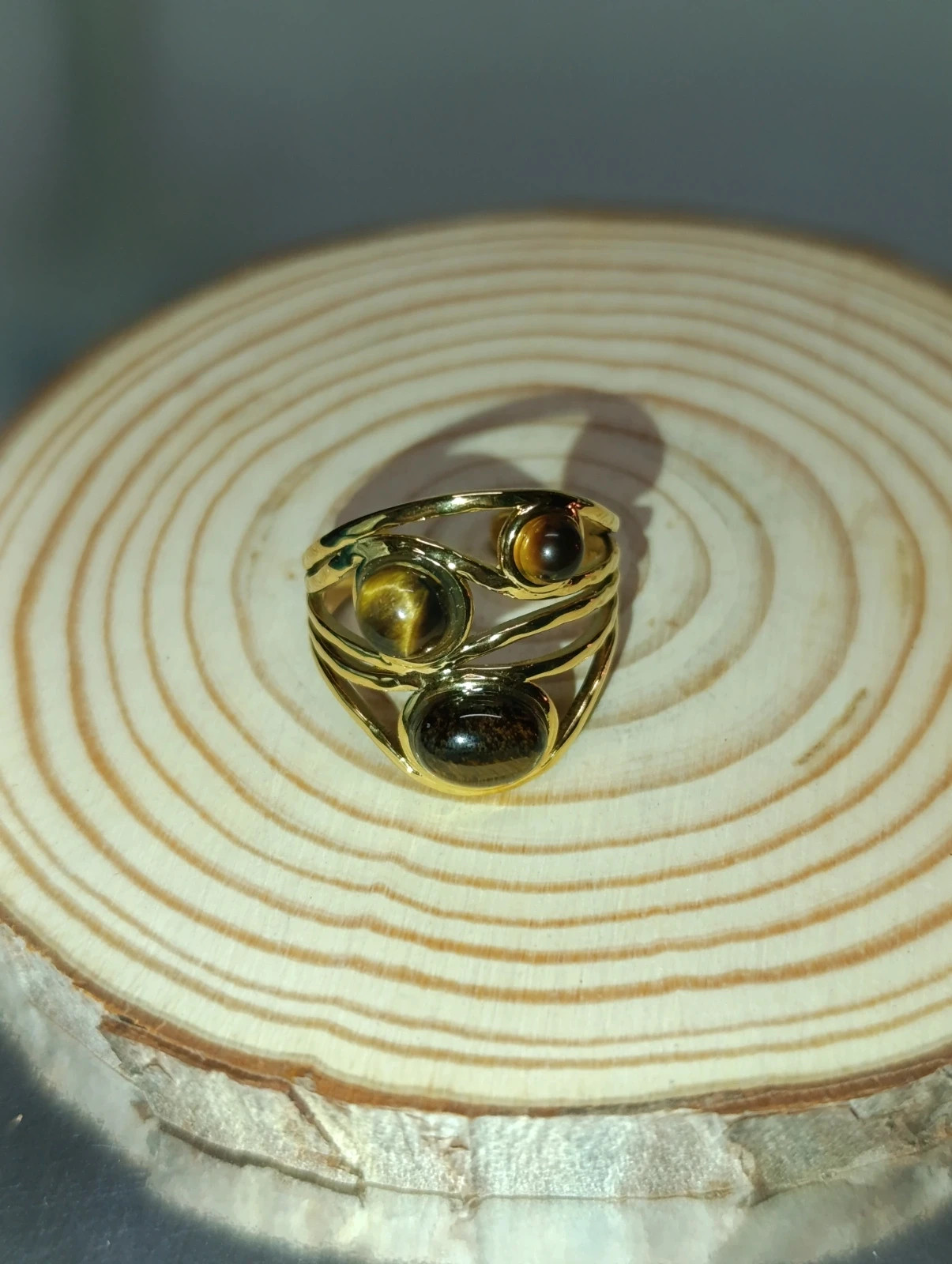 Anillo ajustable acero dorado Ojo de Tigre – anillo – taille 46 2