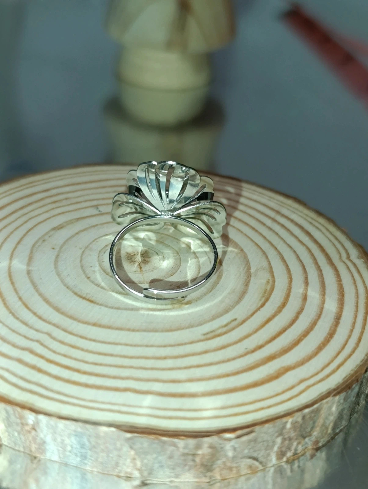 Anillo ajustable plateado y diseño floral con cristalito – anillo – taille 46 2