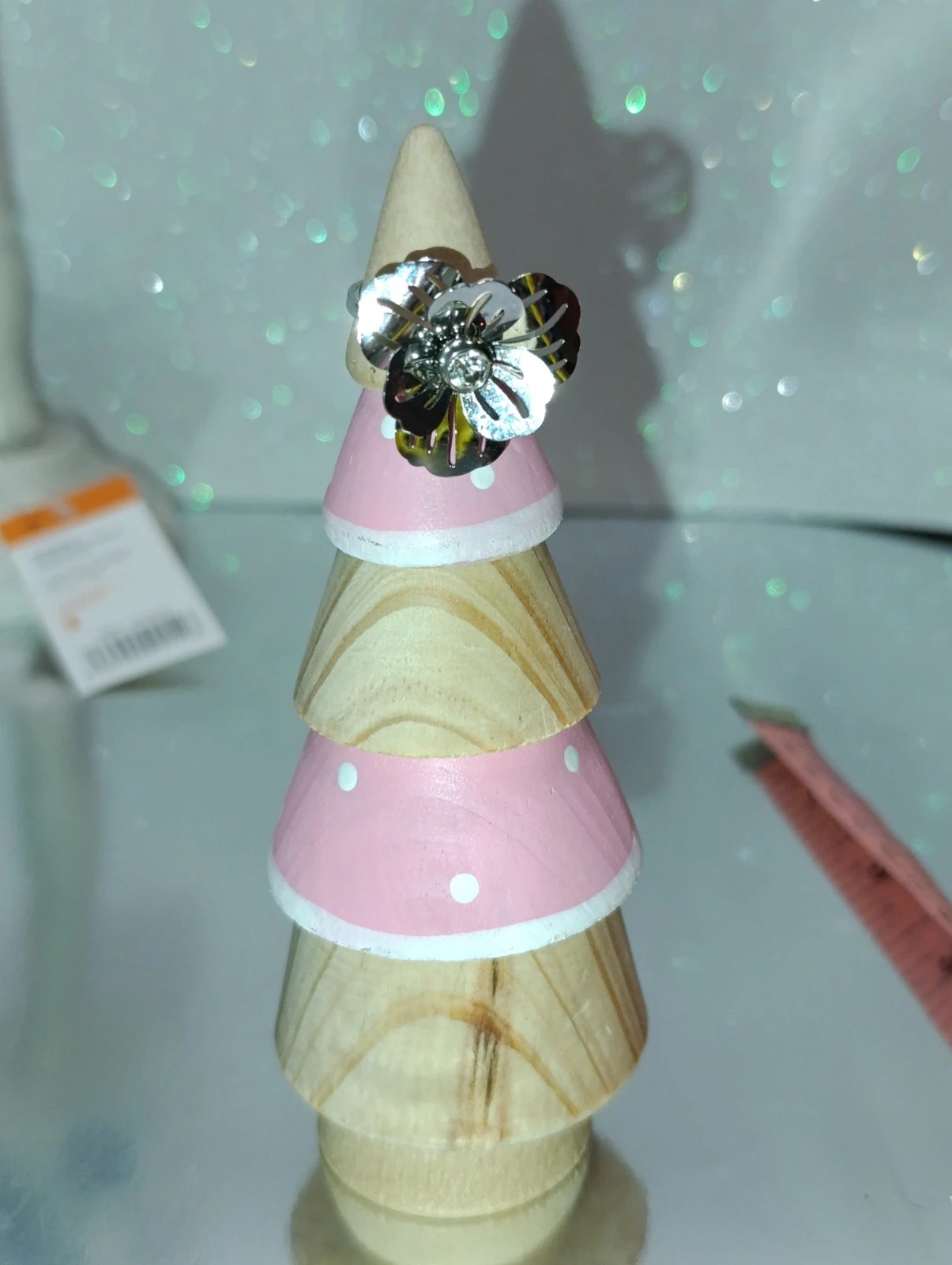 Anillo ajustable plateado y diseño floral con cristalito – anillo – taille 46 3