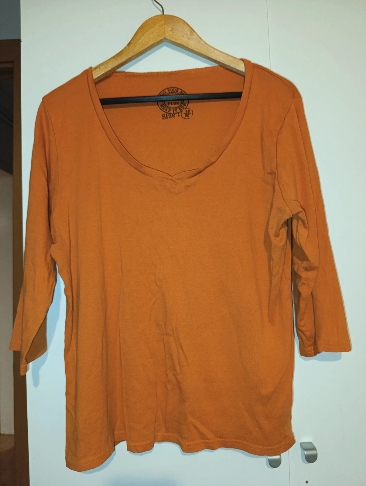 Camiseta Fashion Plus talla 48/50 naranja mangas 3/4 – FASHION PLUS – taille L / 40 / 12