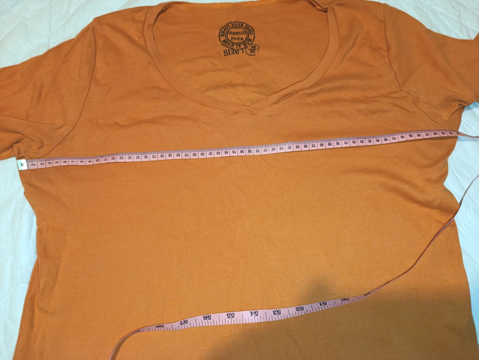 Camiseta Fashion Plus talla 48/50 naranja mangas 3/4 – FASHION PLUS – taille L / 40 / 12 5