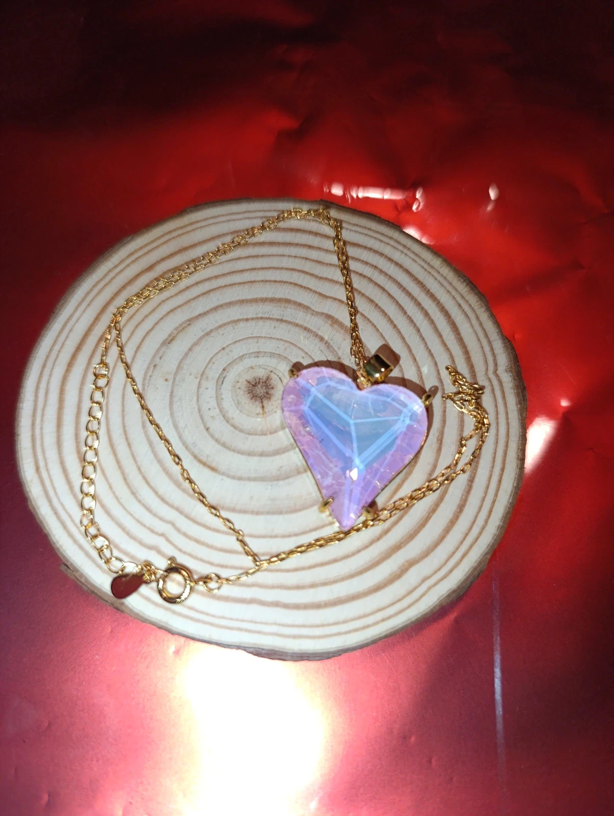 Collar acero dorado con Corazón acrilico rosado 48 cms – COLLAR 3