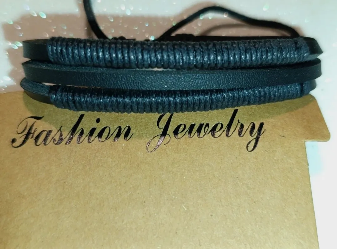 Conjunto pulsera negra cuero sintetico Fashion Jewelry – Fashion Jewelry – taille Taille unique 5