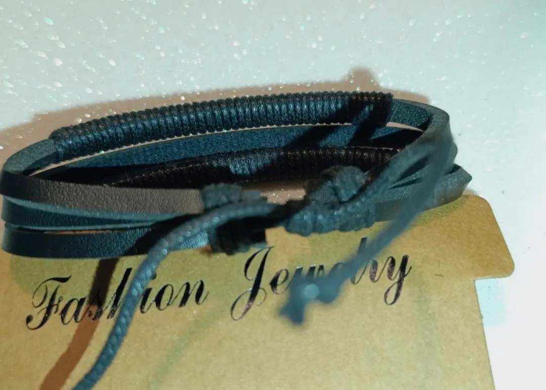 Conjunto pulsera negra cuero sintetico Fashion Jewelry – Fashion Jewelry – taille Taille unique 6