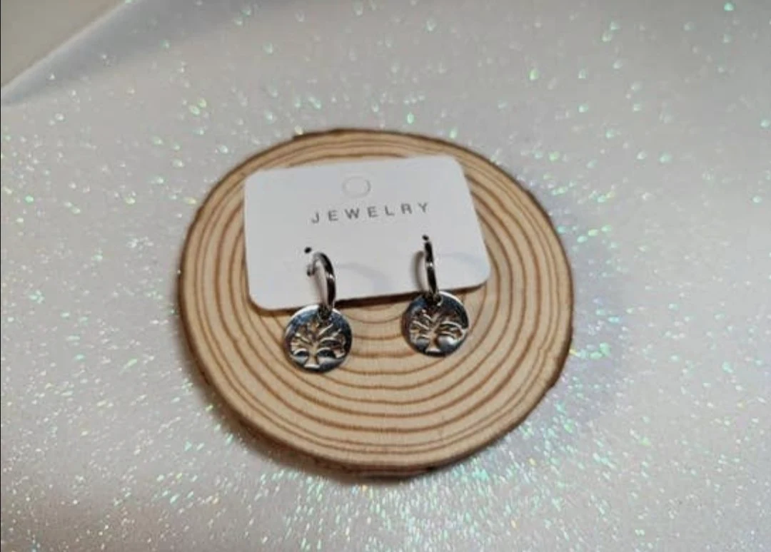 Pendientes acero plateado Arbol de la Vida Jewelry