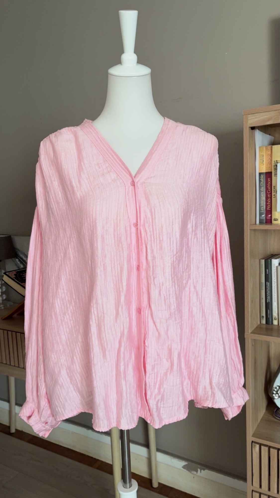 Blouse fluide texturée rose pâle Taille unique 