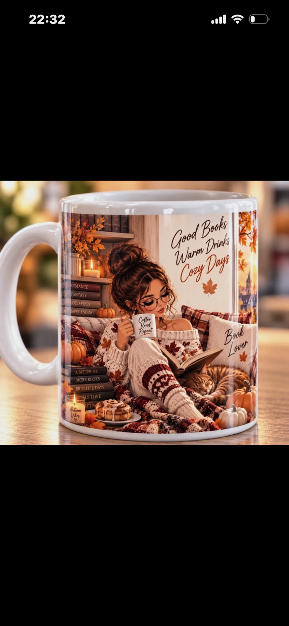Mug en céramique Book lover illustration automnale cocooning